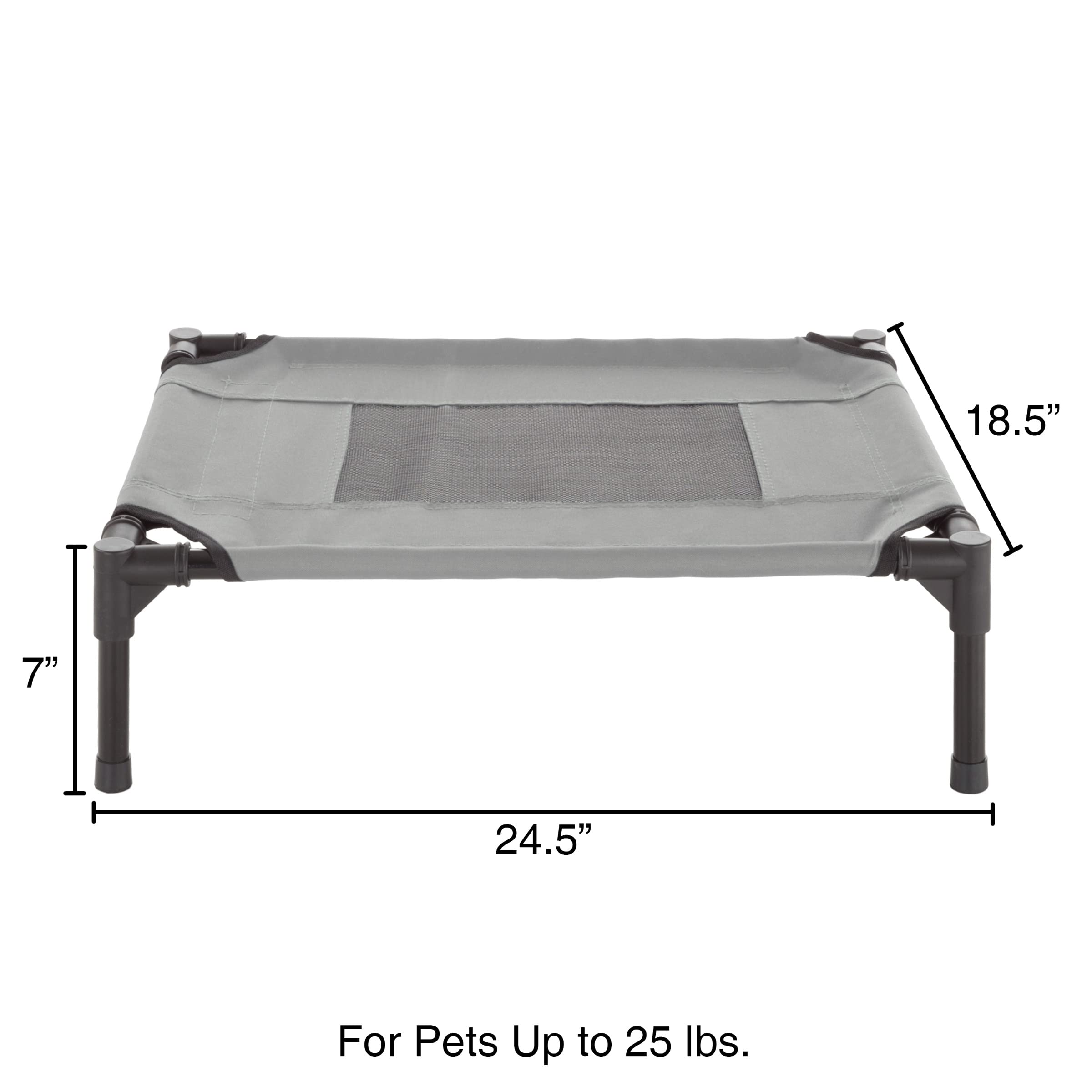 PETMAKER Elevated Dog Bed - 24.5x18.5 Inch Portable Pet Cot with Non-Slip Feet - Breathable Cooling Dog Bed for Small & Medium Dogs up to 25lbs - Indoor Outdoor Use for Home, Patio, Camping & Travel (Gray)