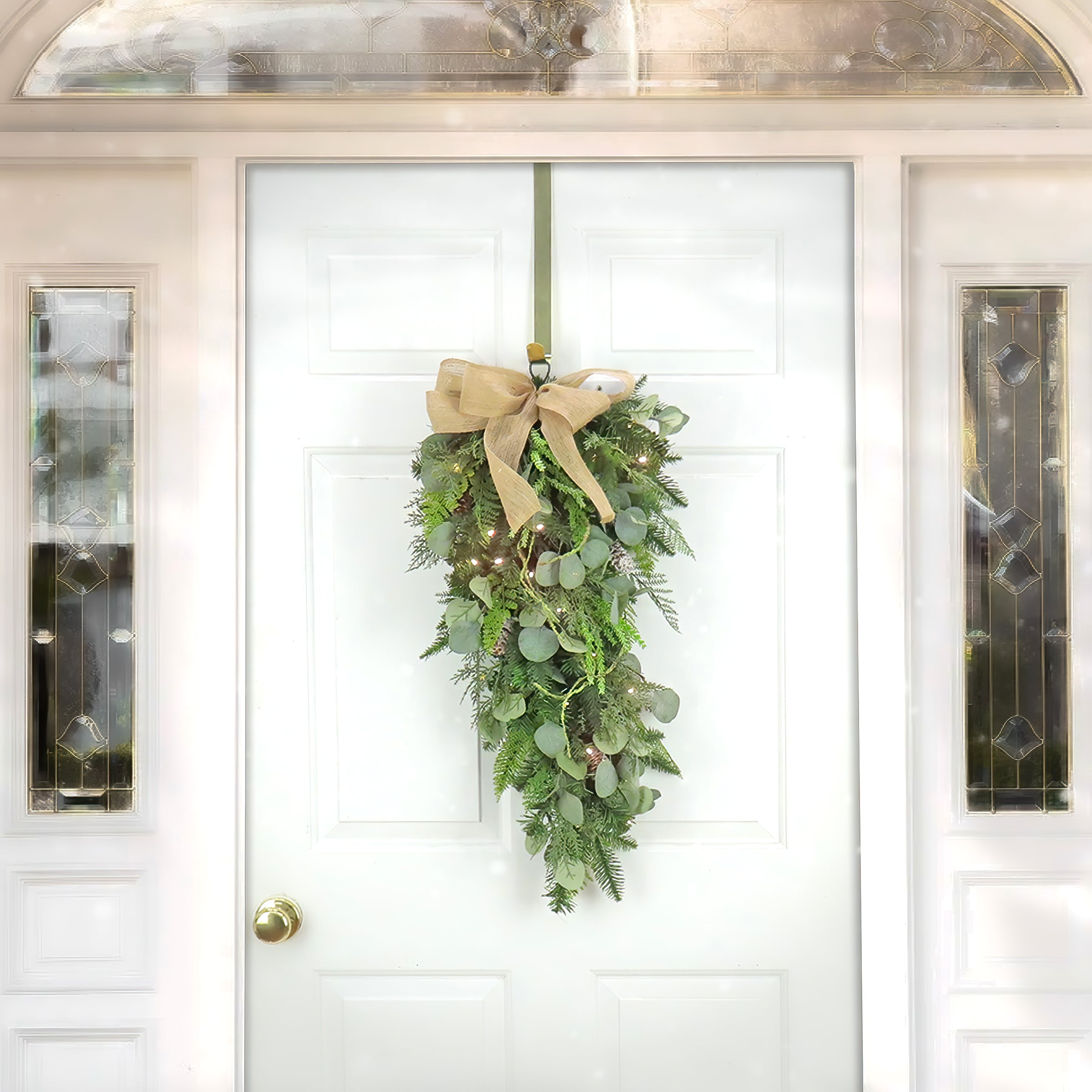 30 in. Pre-Lit HGTV Home Collection Eucalyptus Mixed Tip Swag with Warm White LED Lights - Perfect for Christmas, Holiday, and Indoor/Outdoor Decor