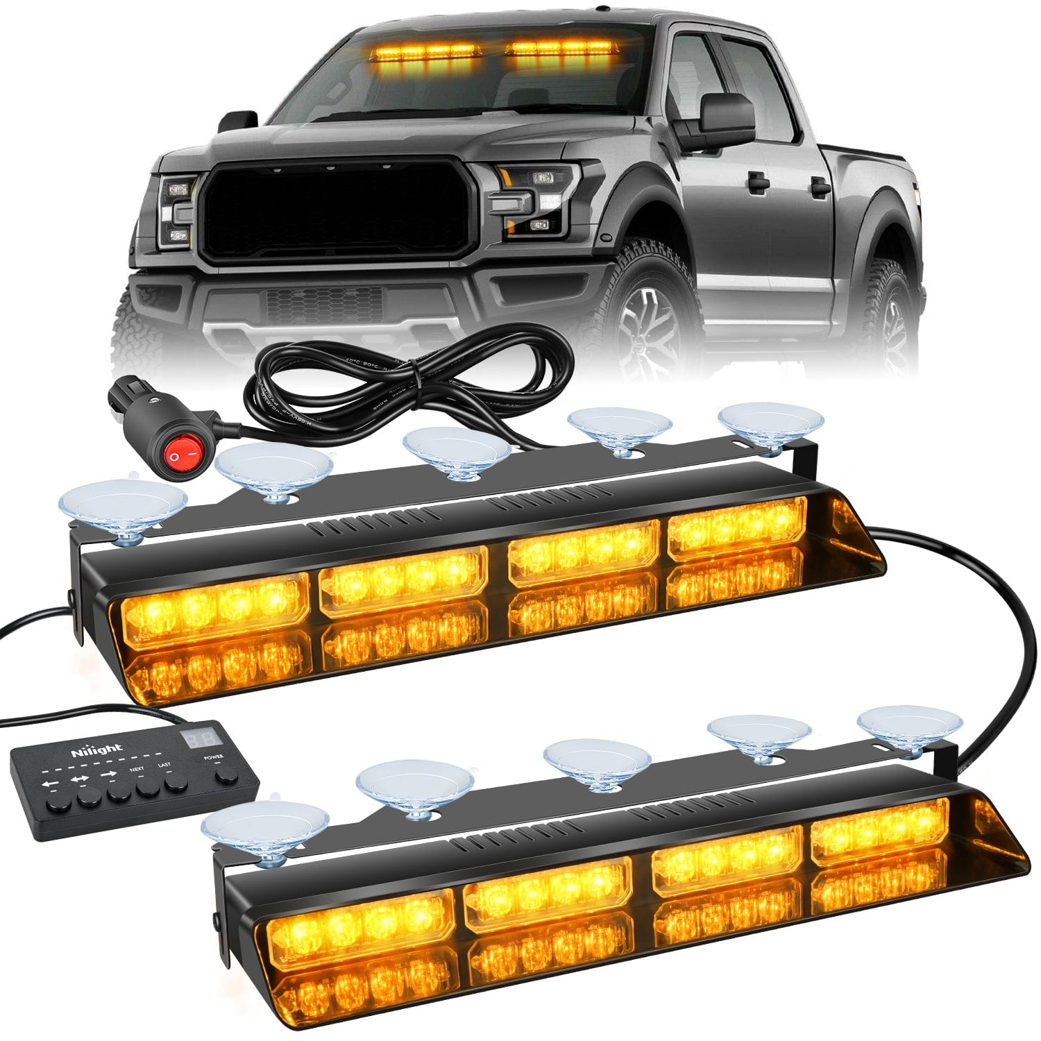 32 LED Amber Emergency Dash Strobe Lights with Controller & Suction Cups - High Visibility Warning Lights for Trucks, Emergency Vehicles & Off-Road Safety