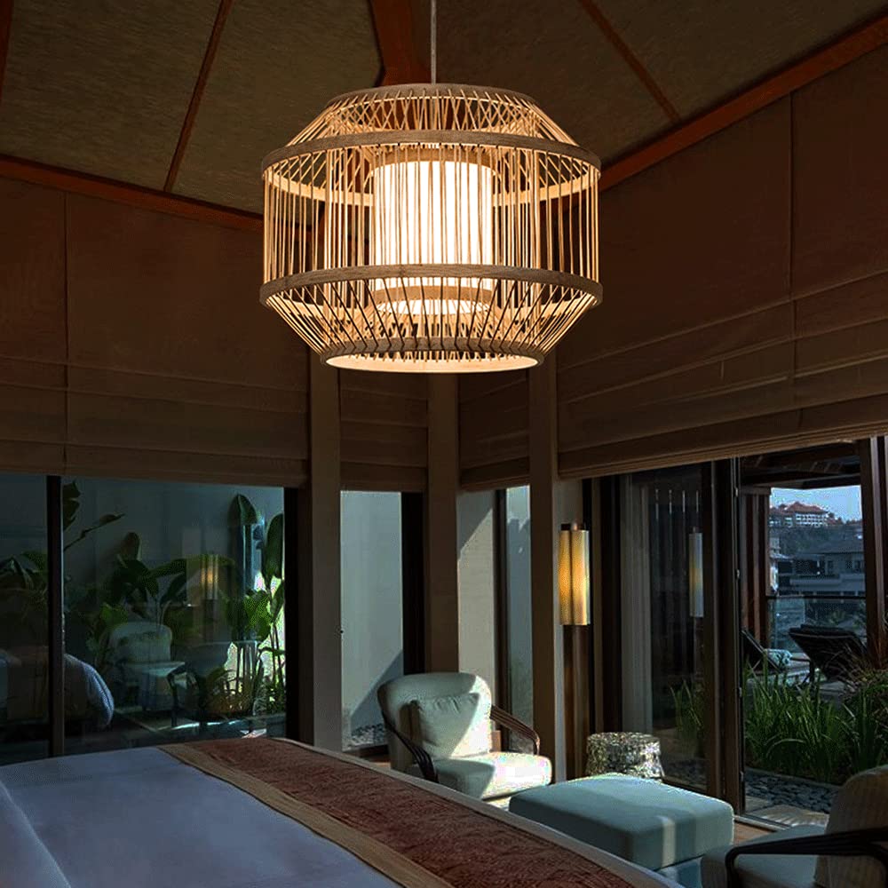 Rustic Bamboo Dome Wicker Chandelier - Handwoven Rattan Pendant Light Shade for Ceiling - Japanese Style Home & Shop Decor - Perfect for Living Room, Bedroom, Cafe and Restaurant Lighting