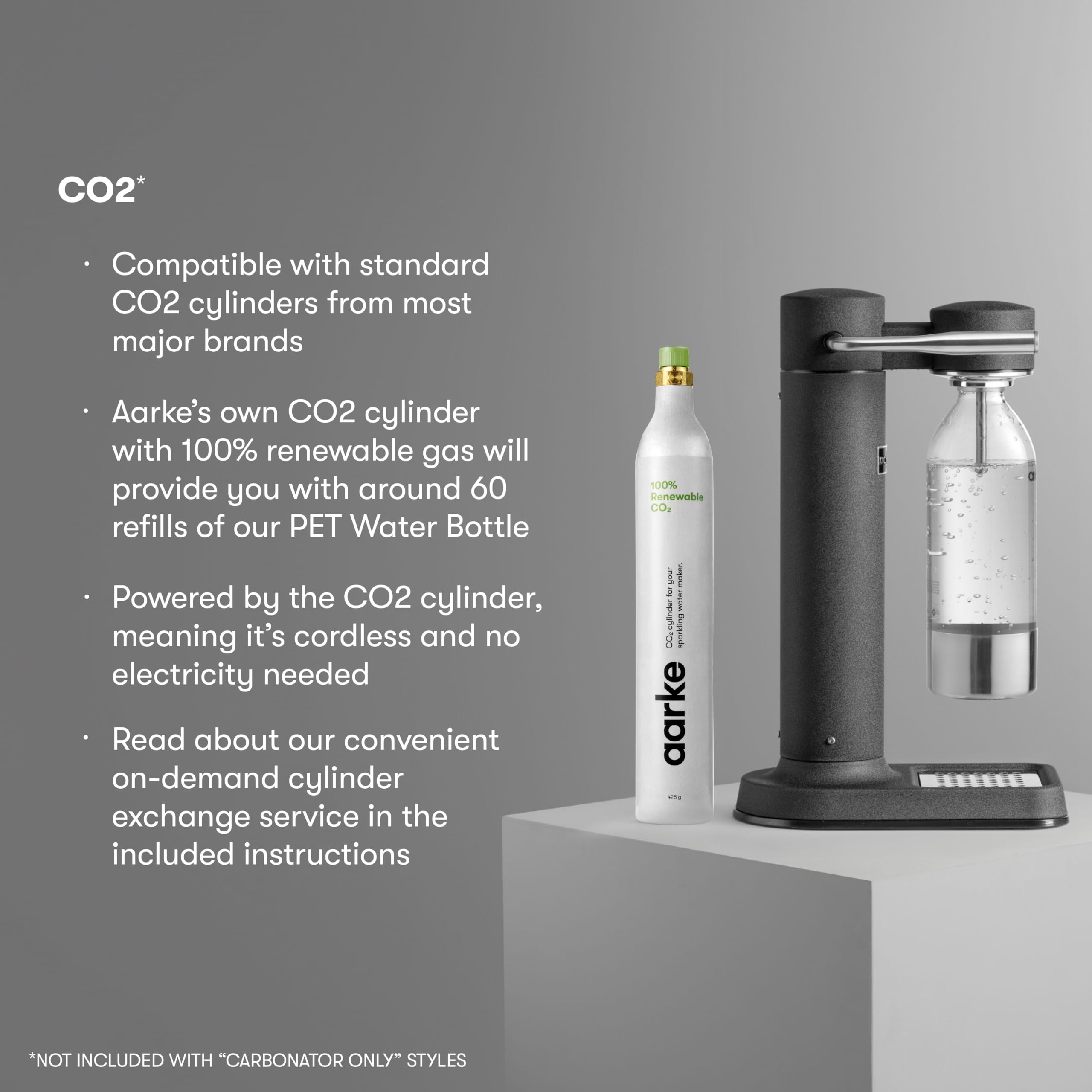Aarke Carbonator III with CO2 Cylinder - Premium Sparkling Water Maker Machine, Stainless Steel Home Carbonation System with 800mL BPA-Free PET Reusable Bottle (Matte Black) - Perfect for Kitchen, Office & Healthy Hydration