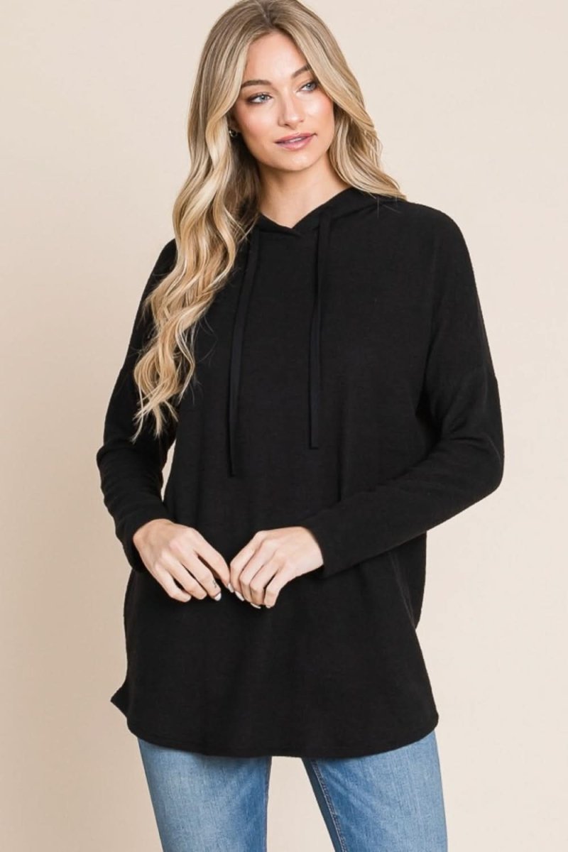 BOMBOM Contrast Drawstring Drop Shoulder Knit Hoodie for Women - Stylish Oversized Pullover Sweatshirt | Perfect for Casual Wear, Street Fashion & Loungewear