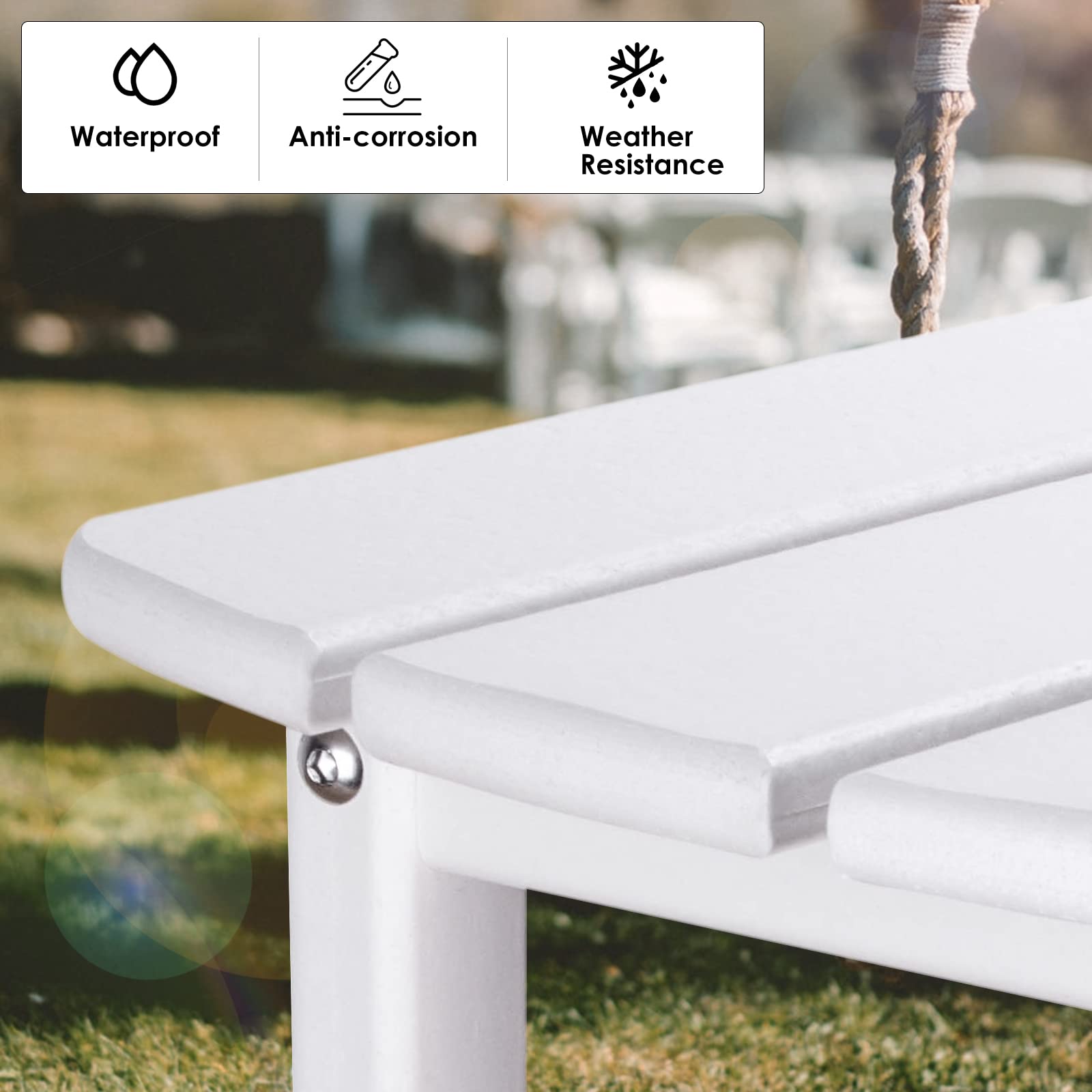 LAUSAINT HOME Outdoor Adirondack Side Table - Weather Resistant White Rectangle Coffee End Table for Patio, Garden & Poolside - Easy Assembly & Durable Design