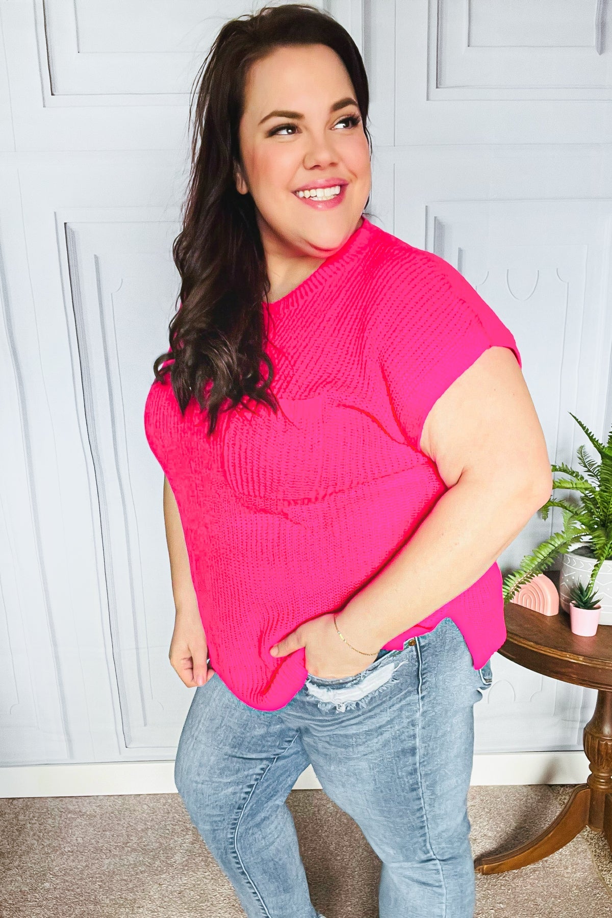 Best In Bold Hot Pink Dolman Ribbed Knit Sweater Top for Women - Cozy Casual Long Sleeve Pullover for Fall & Winter - Perfect for Office, Date Night and Weekend Outfits