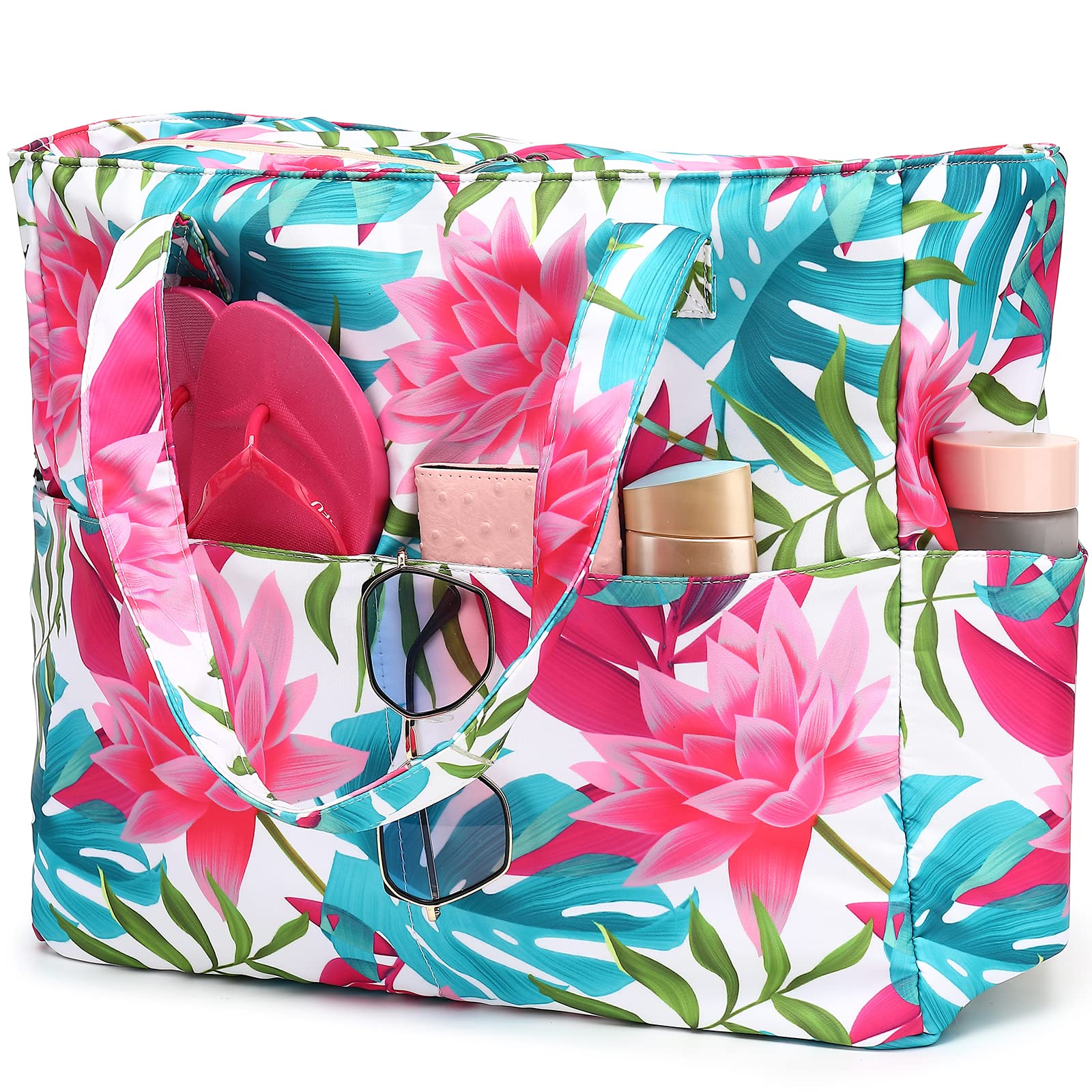 LEDAOU Large Waterproof Beach Tote Bag for Women - Sandproof Zippered Pool & Gym Bag with Wet Pocket - Perfect for Travel, Grocery Shopping & Beach Outings