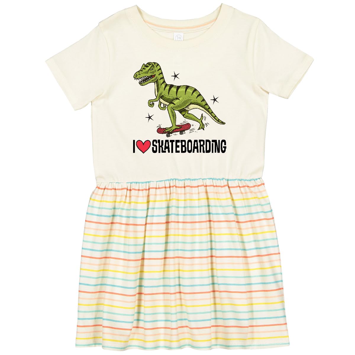 Inktastic Skateboarding Dinosaur Toddler Dress - Cute Dino Graphic Tee for Girls & Boys - Soft Cotton Kids T-Shirt for Playdates, Birthday Parties & Everyday Wear