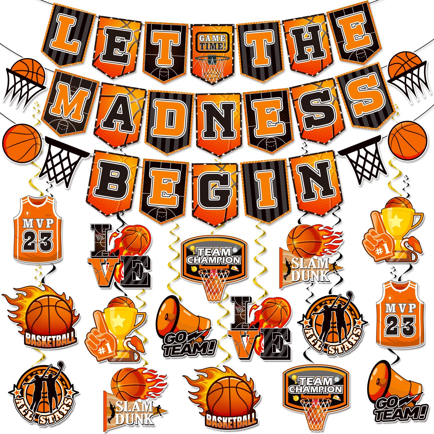 Biswiter Basketball Party Decorations Set - 1 Premium Basketball Theme Banner & 16 Cutouts for Sports Themed Parties, Classroom Decor & Stadium Events | Perfect for Birthday Celebrations, Team Parties & School Events