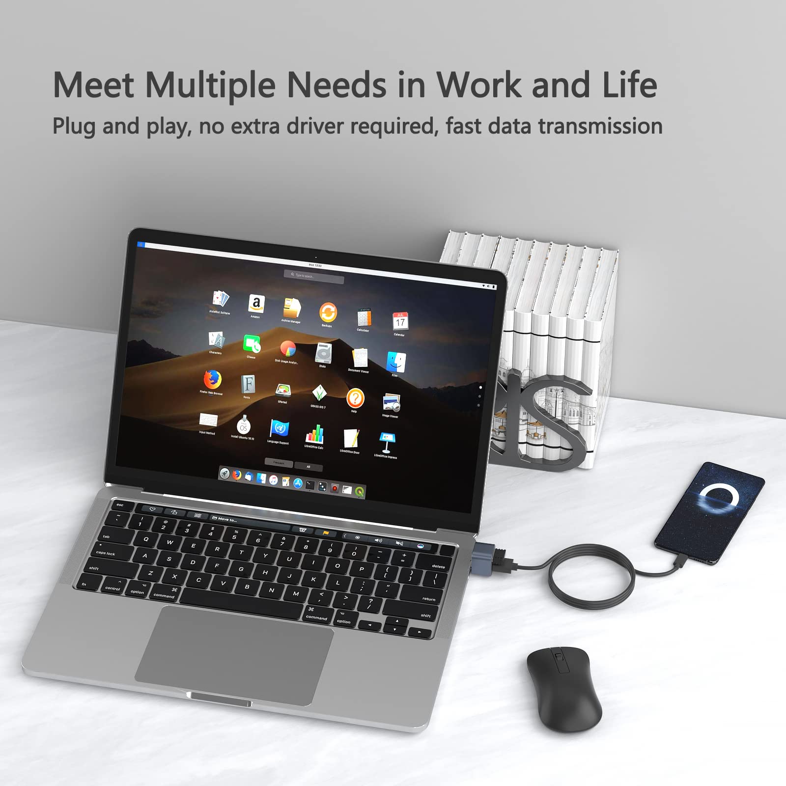 USB C to USB A OTG Adapter (1 Pack) - USB C Male to Dual USB 3.0/2.0 Female Converter - Compatible with MacBook Pro, Galaxy Phones & Type C Devices - Perfect for Data Transfer, Charging & Connecting Peripherals