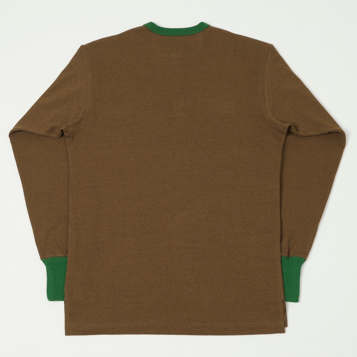 Freewheelers Henley Neck Long Sleeve Shirt for Men - Soft Cotton Casual Button-Up Top in Brown/Tarf Green - Perfect for Outdoor Adventures & Relaxed Street Style