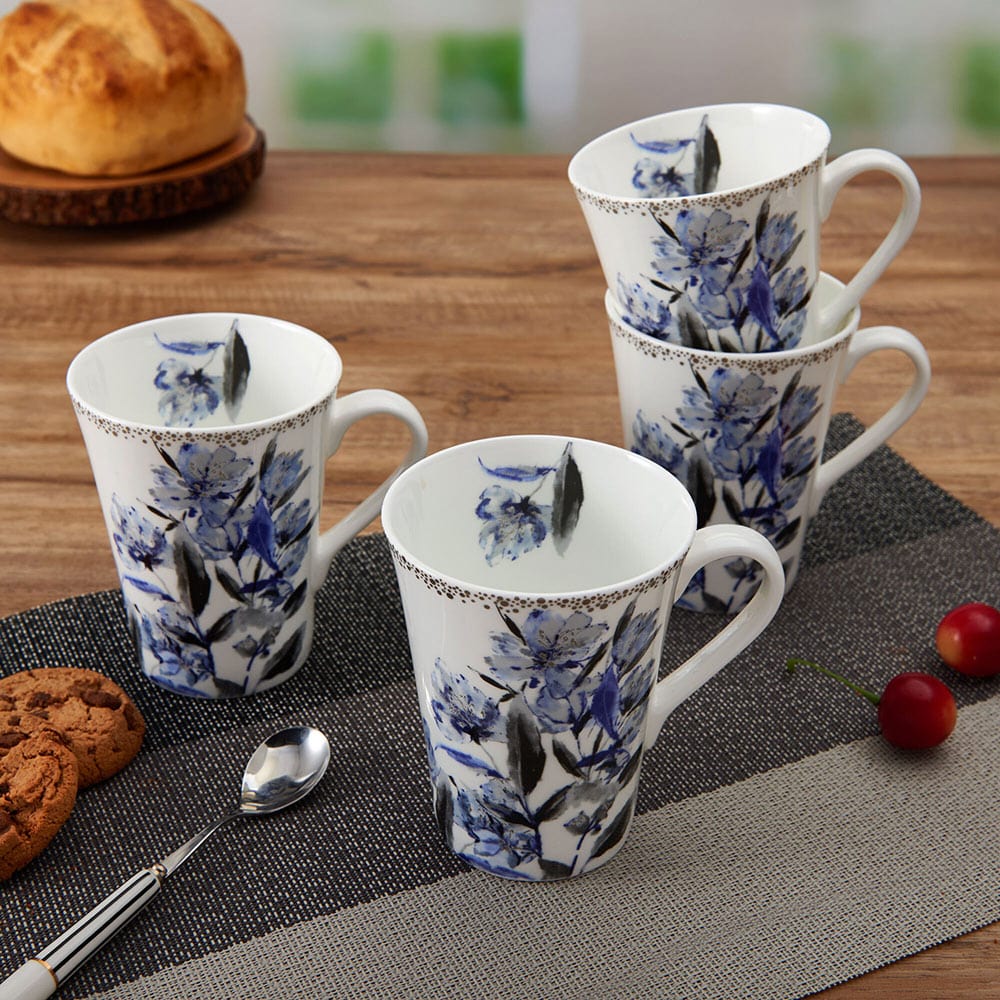 Kaia Platinum Set of 4 Elegant Coffee Mugs - Perfect for Home, Office & Gifts - Durable Ceramic Cups for Tea, Hot Chocolate & Cappuccino
