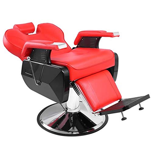 Heavy Duty Hydraulic Barber Chair with Reclining Function - Professional Hair Stylist Salon Equipment for Barbershop & Beauty Salon - Red (Perfect for Haircuts, Shaves & Styling Services)