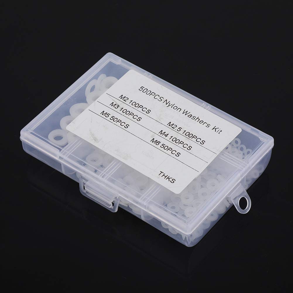 M2-M6 500pcs Nylon Washers - Durable Spacer Gaskets & Wear Pads (White) - Ideal for DIY Projects, Furniture Assembly, and Machinery Maintenance