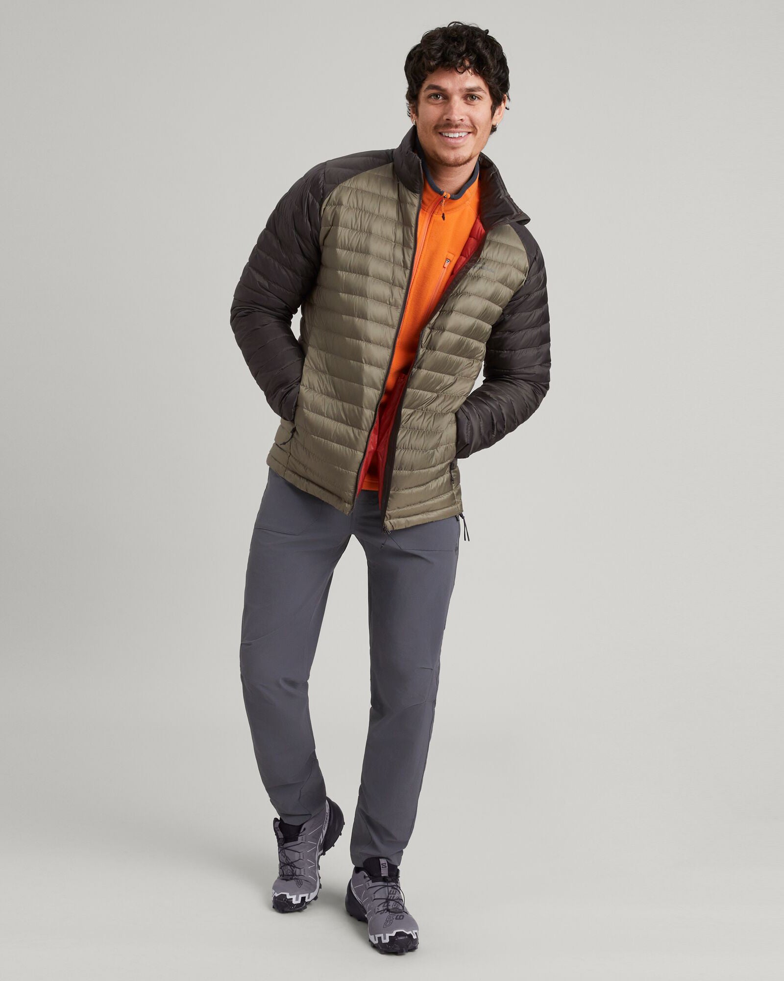 Men's Heli R Down Jacket - Lightweight Waterproof Winter Coat for Outdoor Activities - Beech/Dark Moss - Perfect for Hiking, Skiing & Cold Weather Adventures