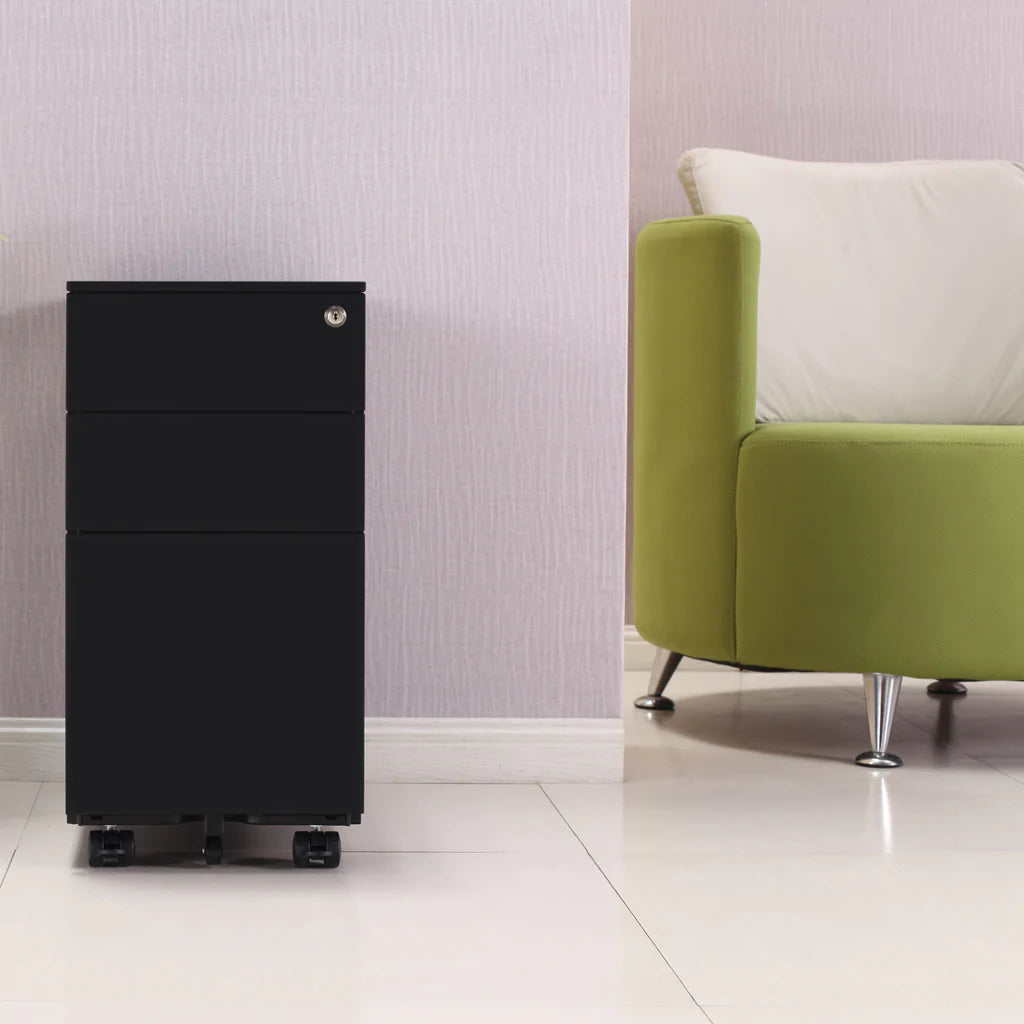 Mobel Milano 300 Slimline 2 Drawer Mobile File Storage Cabinet - Compact Office Organizer for Home & Workspace - Perfect for Documents, Files & Office Supplies Storage