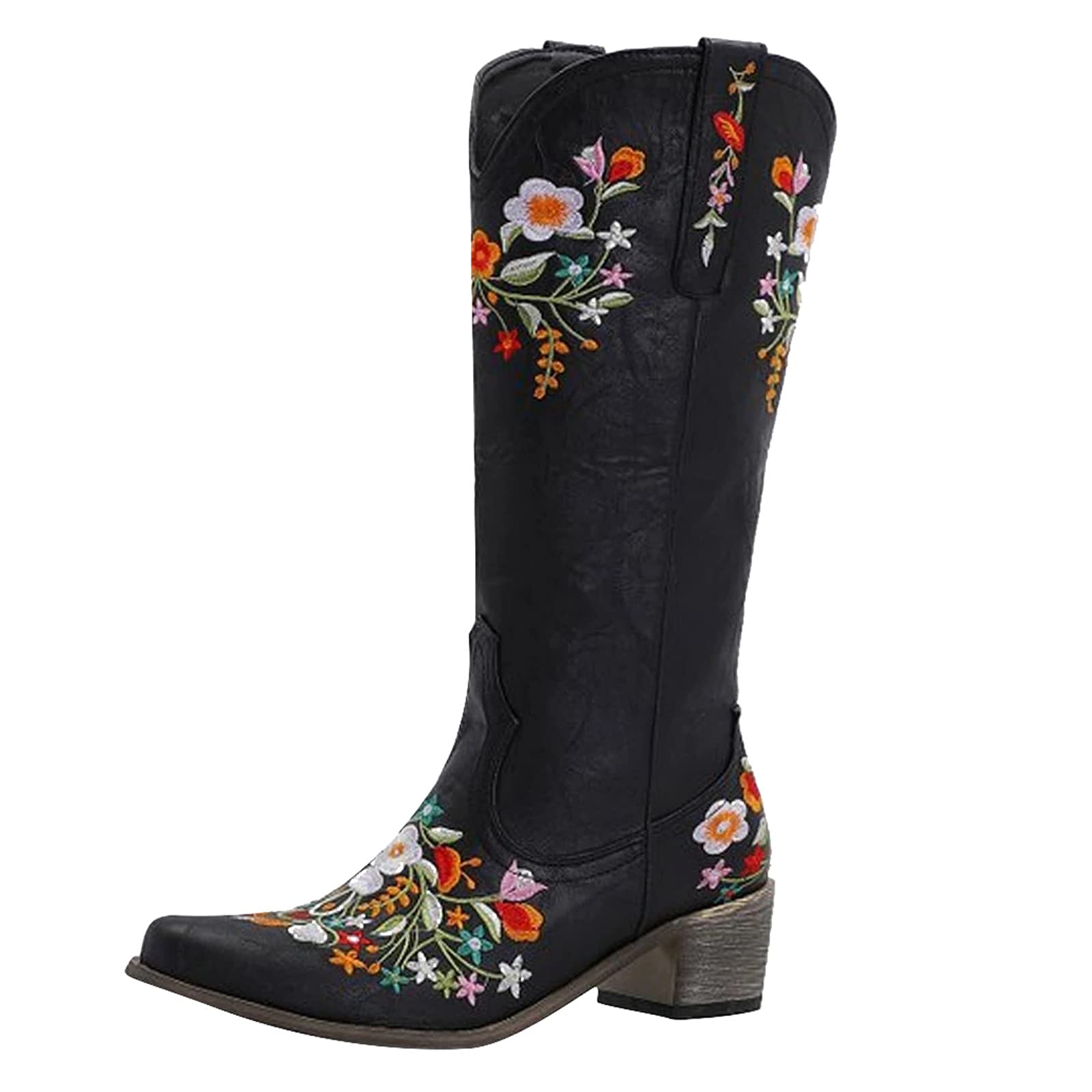 Viyabling Women's Cowboy Boots - Western Knee High Boots with Embroidered Design, Slip On Cowgirl Booties with Chunky Block Heel | Perfect for Country Dancing, Rodeo Events & Western Fashion Outfits