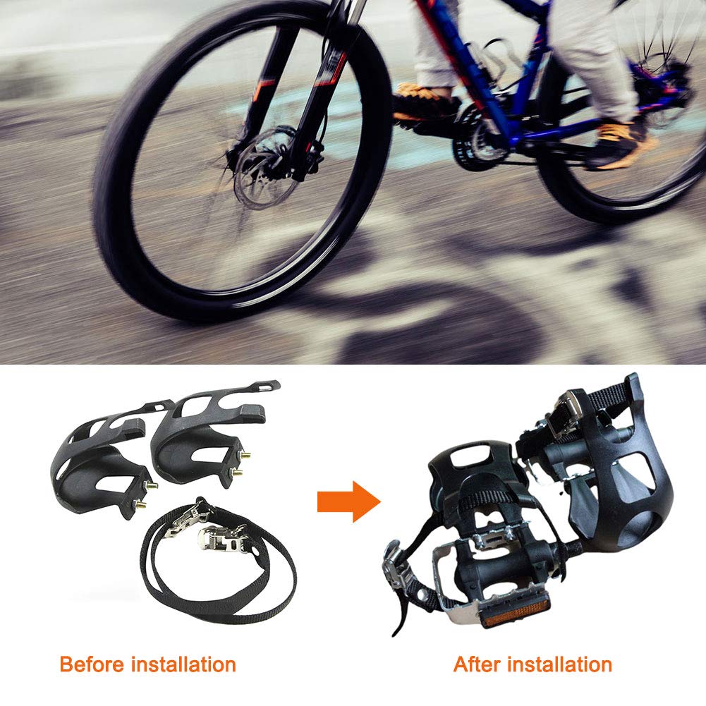 1 Pair Bike Pedals with Toe Clip & Strap - Durable Plastic Bicycle Pedals for MTB & Road Bikes - Perfect for Commuting, Training & Outdoor Cycling Adventures