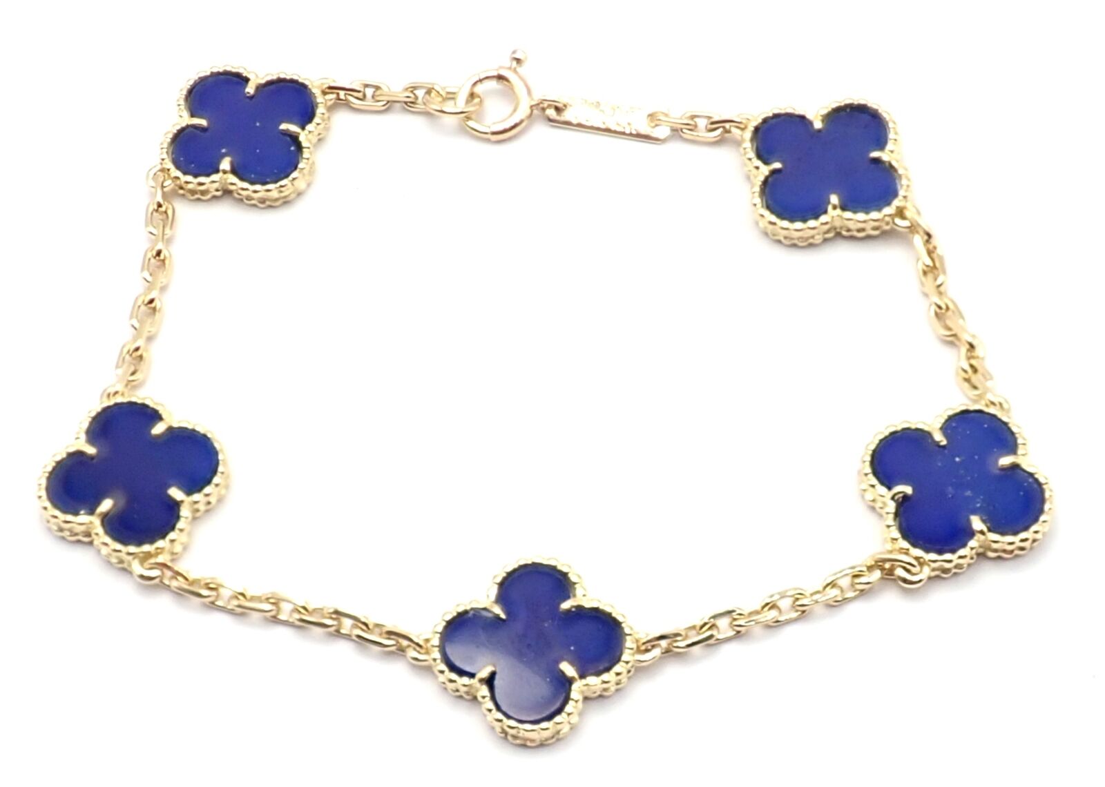 Authentic Van Cleef & Arpels 18k Gold 5 Motif Alhambra Lapis Lazuli Bracelet - Luxury Jewelry Gift for Women, Perfect for Weddings & Special Occasions