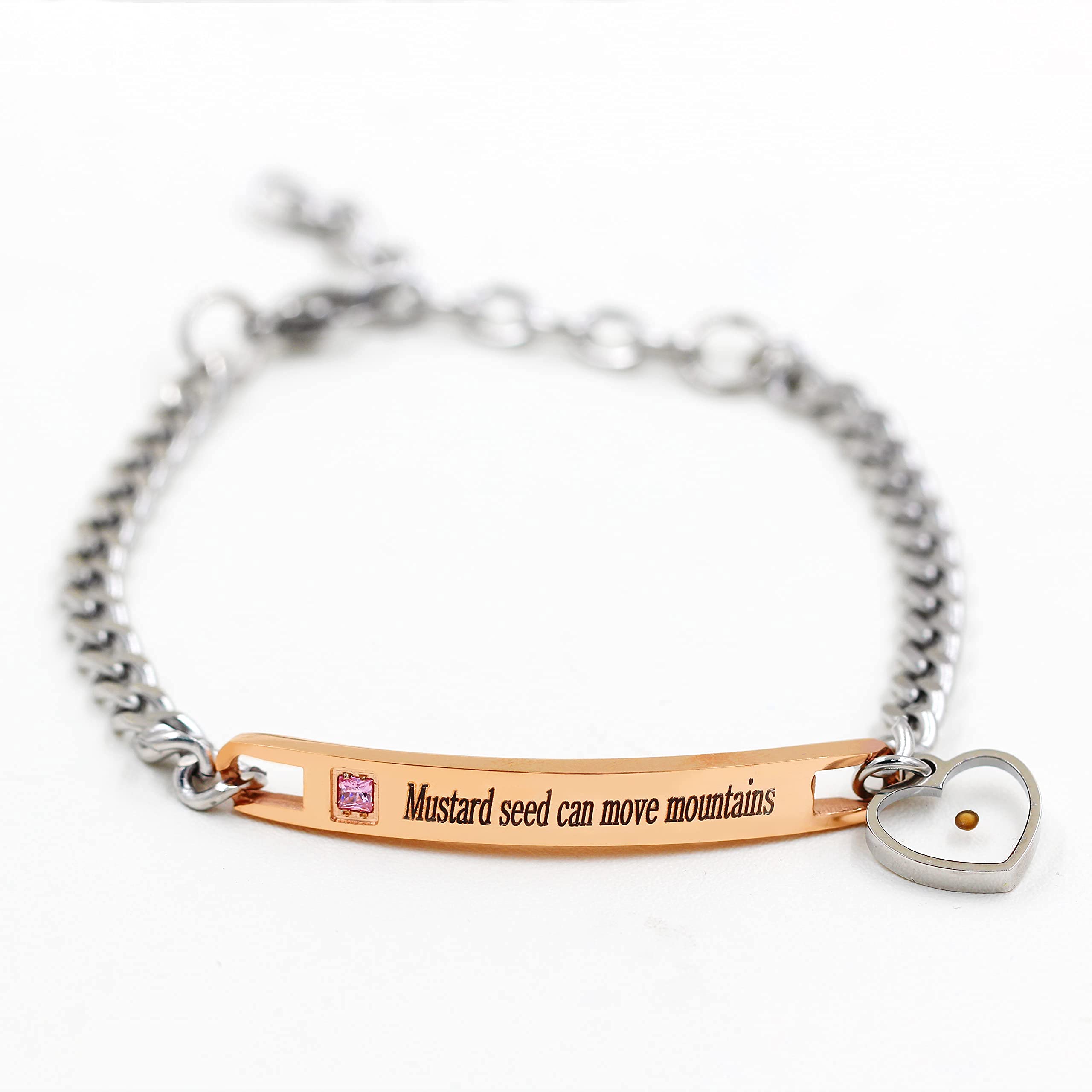 Uloveido Stainless Steel Chain Bangle Bracelet - Engraved 'Faith as Small as Mustard Seed Can Move Mountains' Y1133 - Elegant Religious Jewelry for Women, Perfect for Church, Weddings & Daily Wear