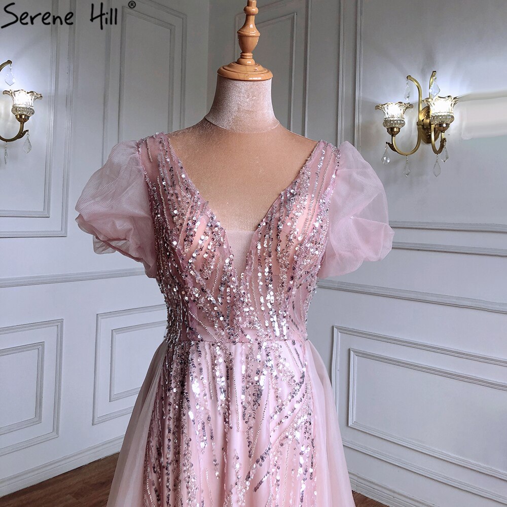 Serene Hill Pink Luxury Overskirt Evening Dress with Beaded Details | Puffy Short Sleeves Women's Party Gown | Perfect for Prom, Cocktail Parties & Special Occasions 2025