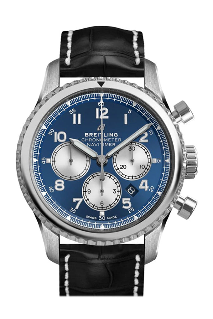Breitling Navitimer Chronograph Watch - Blue Dial, Black Crocodile Leather Strap, Model AB0117131 C1P1 | Luxury Pilot Watch for Aviation Enthusiasts & Business Professionals