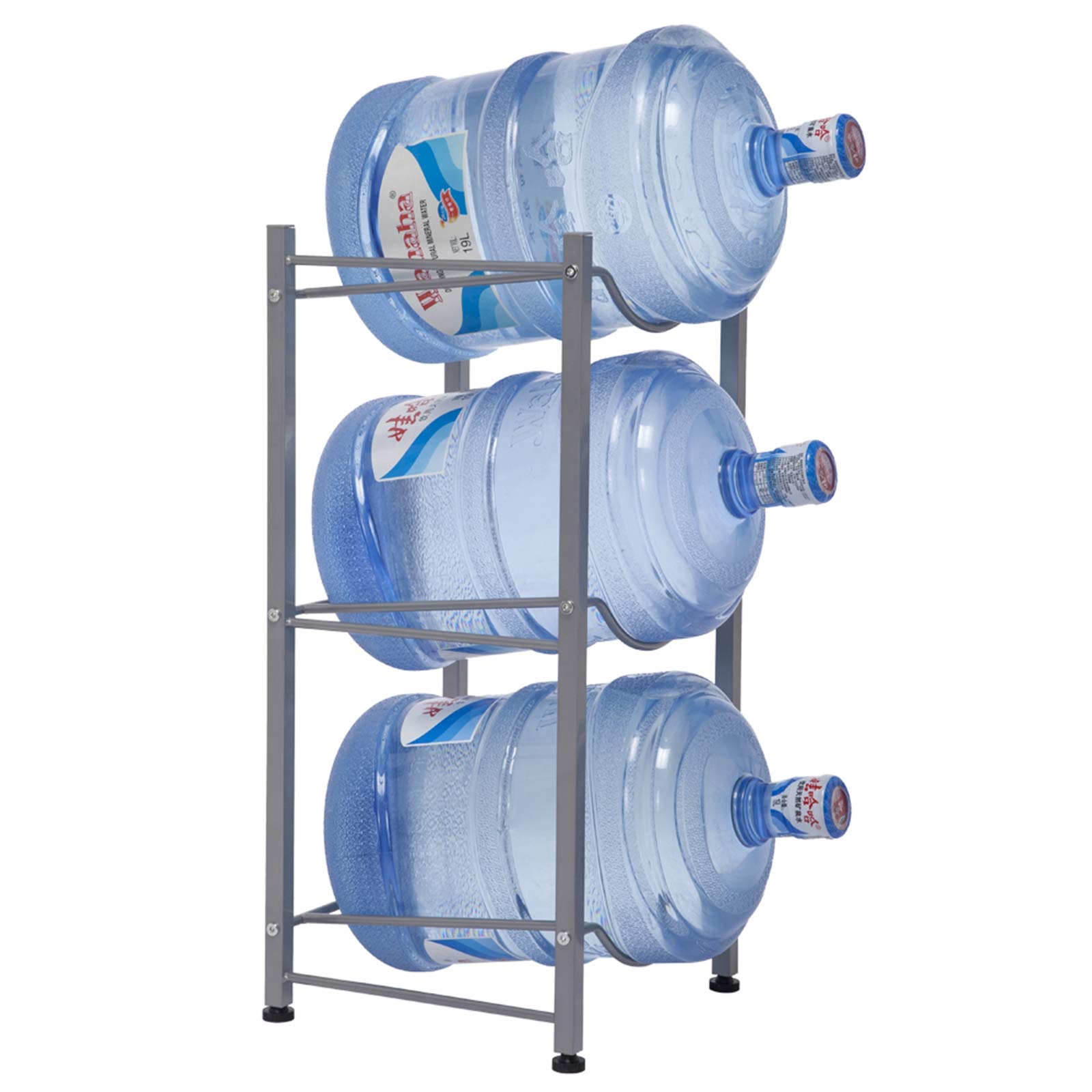 Stainless Steel 5 Gallon Water Bottle Holder - Heavy Duty Stackable Water Cooler Jug Rack Organizer with 3-Tier Storage Shelves for Home, Office, or Gym Use