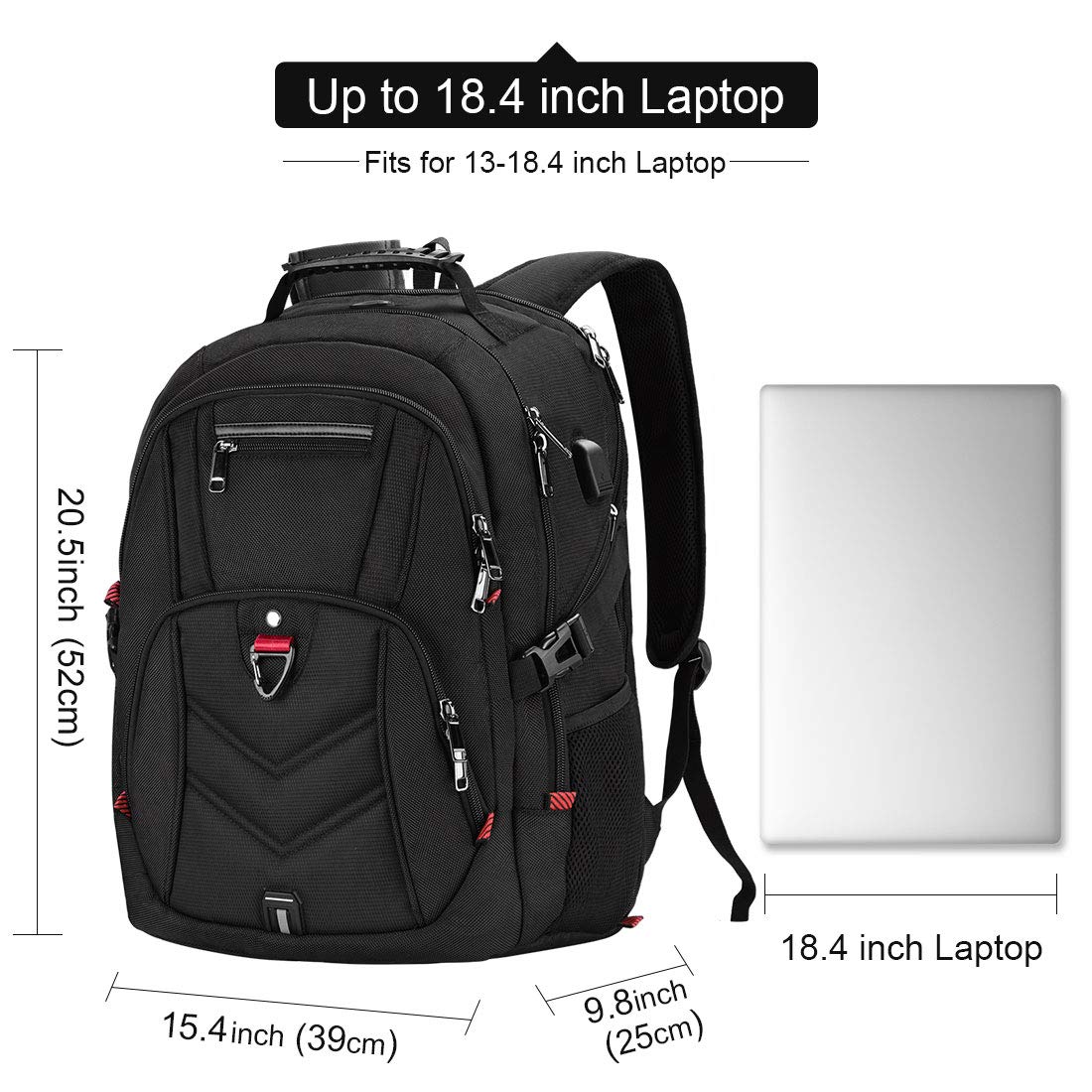 NEWHEY 17.3 Inch Waterproof Laptop Backpack for Men - USB Charging Port, Business Travel & School Backpack, Large Anti-Theft Work Bag for 17-17.3 Inch Notebooks - Perfect for Commuting, Office & College Use