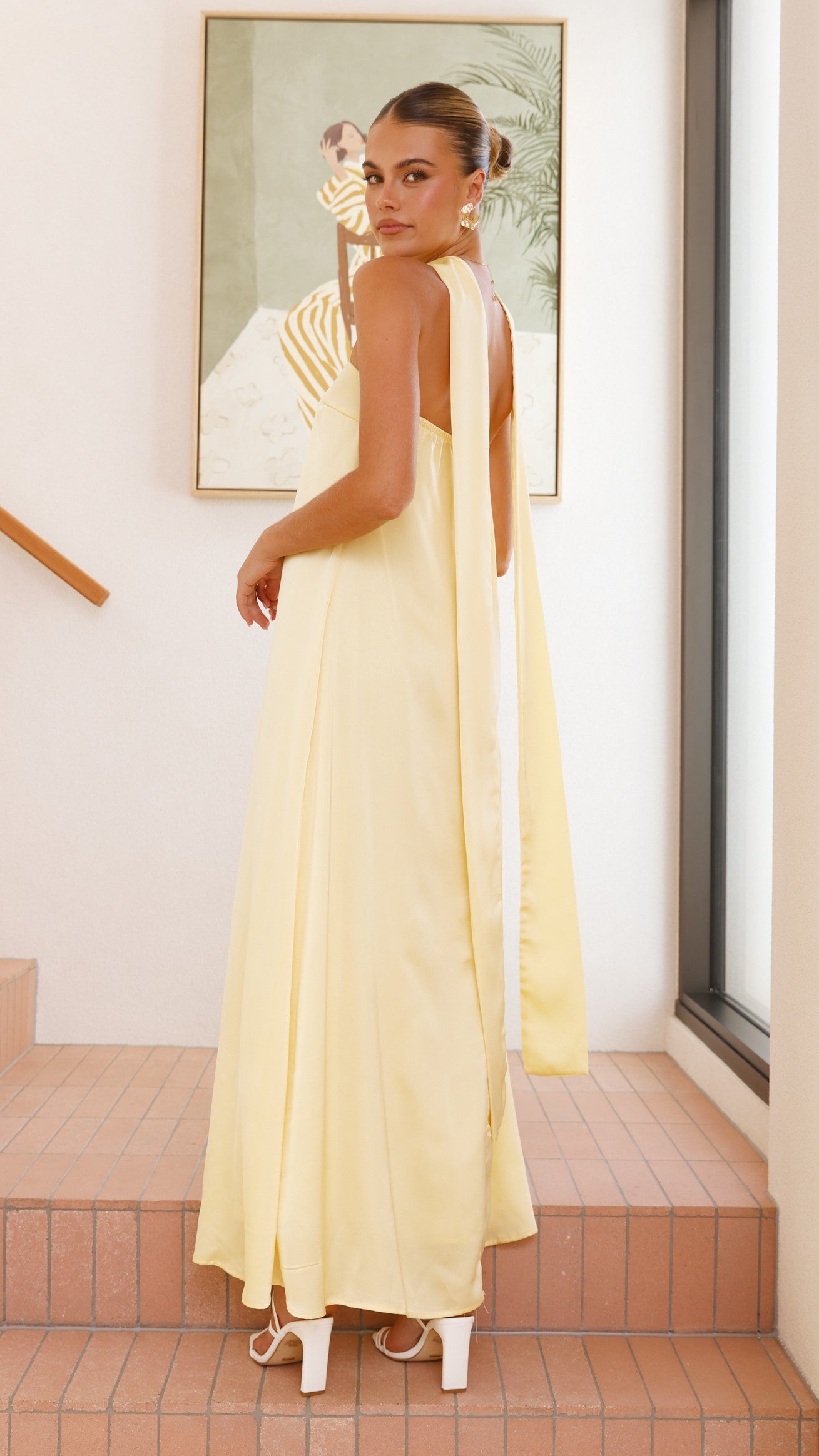 Strapless Scarf Maxi Dress in Yellow - Elegant Summer Beach Wedding Party Dress for Women