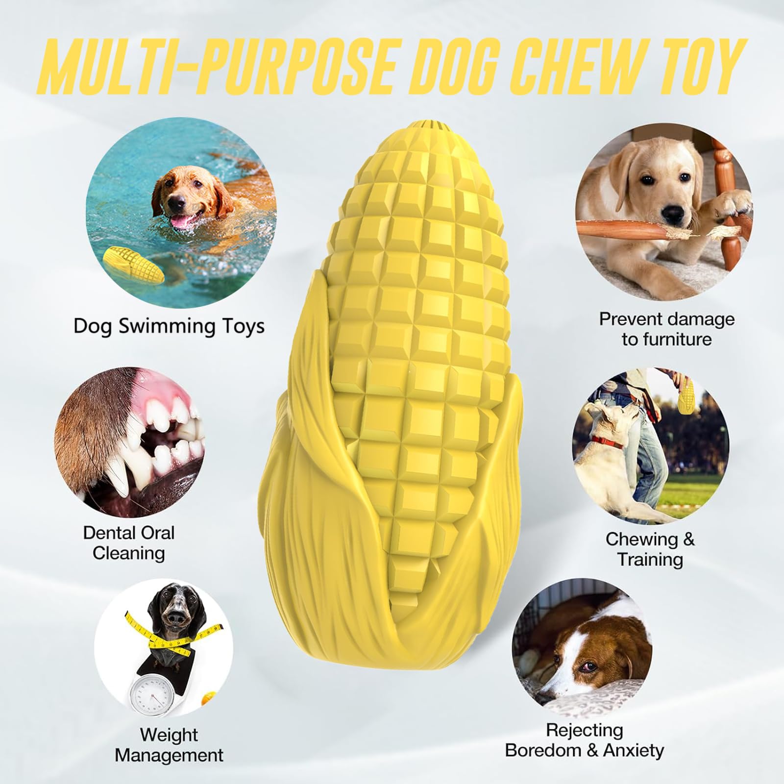 Indestructible Dog Chew Toys for Aggressive Chewers - Durable Squeaky Interactive Corn Stick Toy for Medium & Large Breed Dogs - Teeth Cleaning Chew Toy (Yellow) - Perfect for Playtime, Training & Dental Health