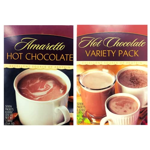 HealthyWise High Protein Hot Cocoa Mix - Amaretto & Variety Pack (2 Pack) | 15g Protein, Low Carb, Low Calorie Instant Hot Chocolate | 7 Servings Per Pack | Perfect for Keto Diet, Post-Workout Recovery & Winter Warmth