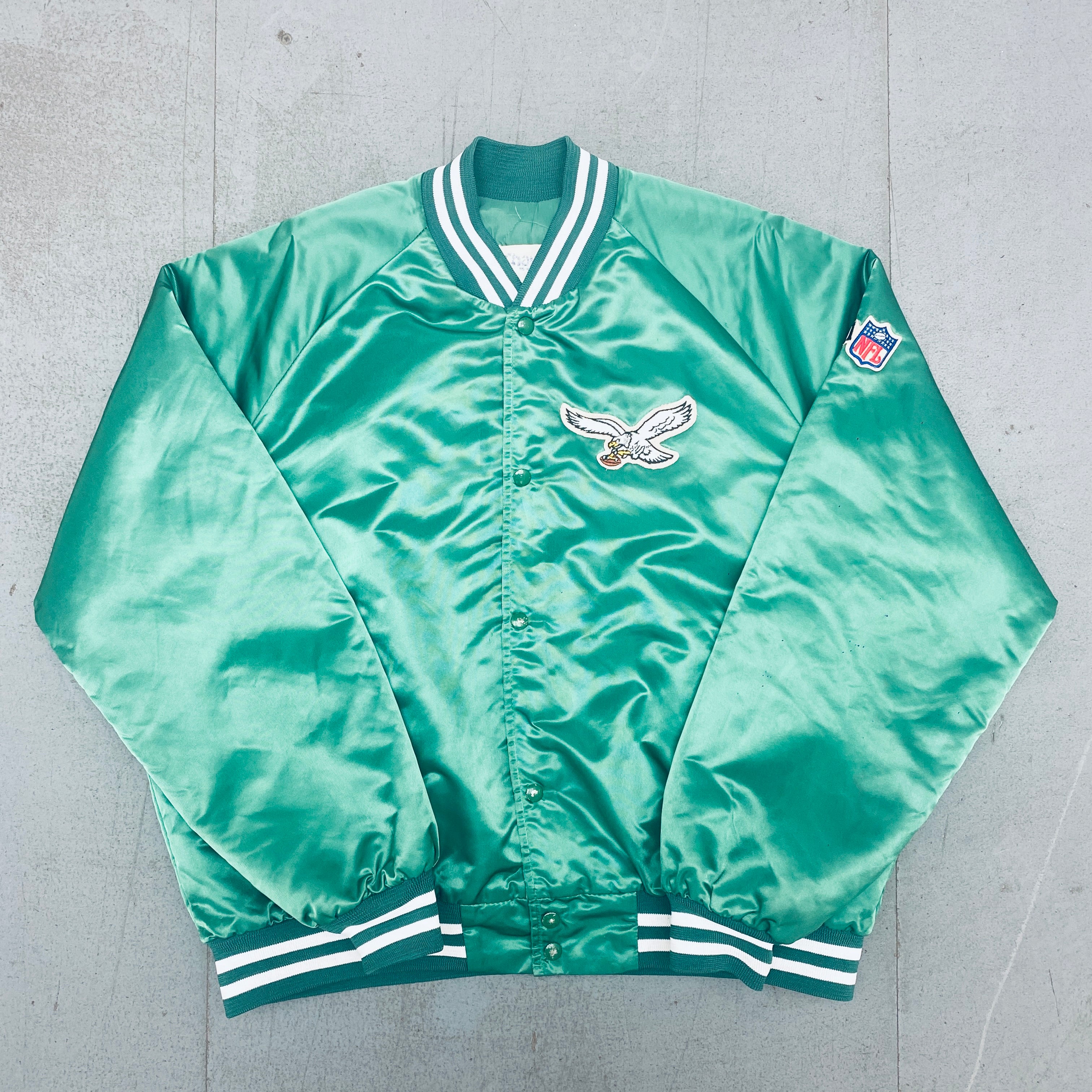 Philadelphia Eagles 1980s Vintage Satin Bomber Jacket XXL - Retro NFL Football Fan Apparel for Game Day & Casual Wear