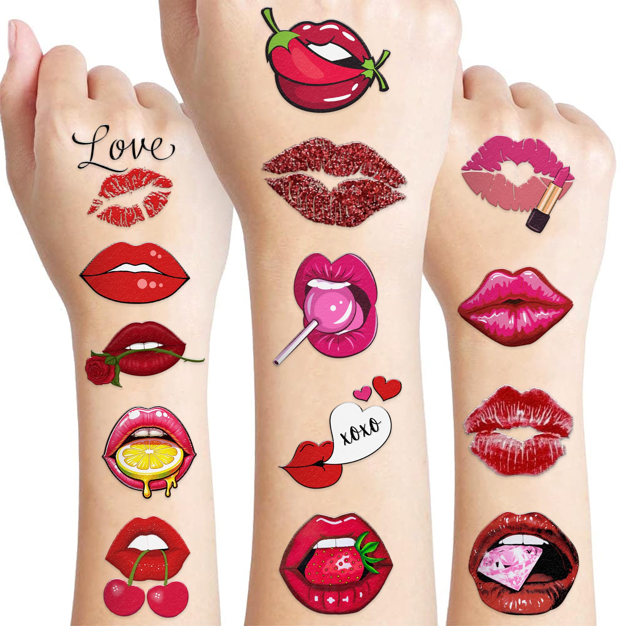 105 PCS Lip Kiss Temporary Tattoos - Valentine's Day Party Favors, Hot Pink & Red Stickers for Kids, Girls & Women, Birthday Gifts & Prizes | Perfect for Valentine's Parties, Girls Night Out, Birthday Celebrations & DIY Crafts