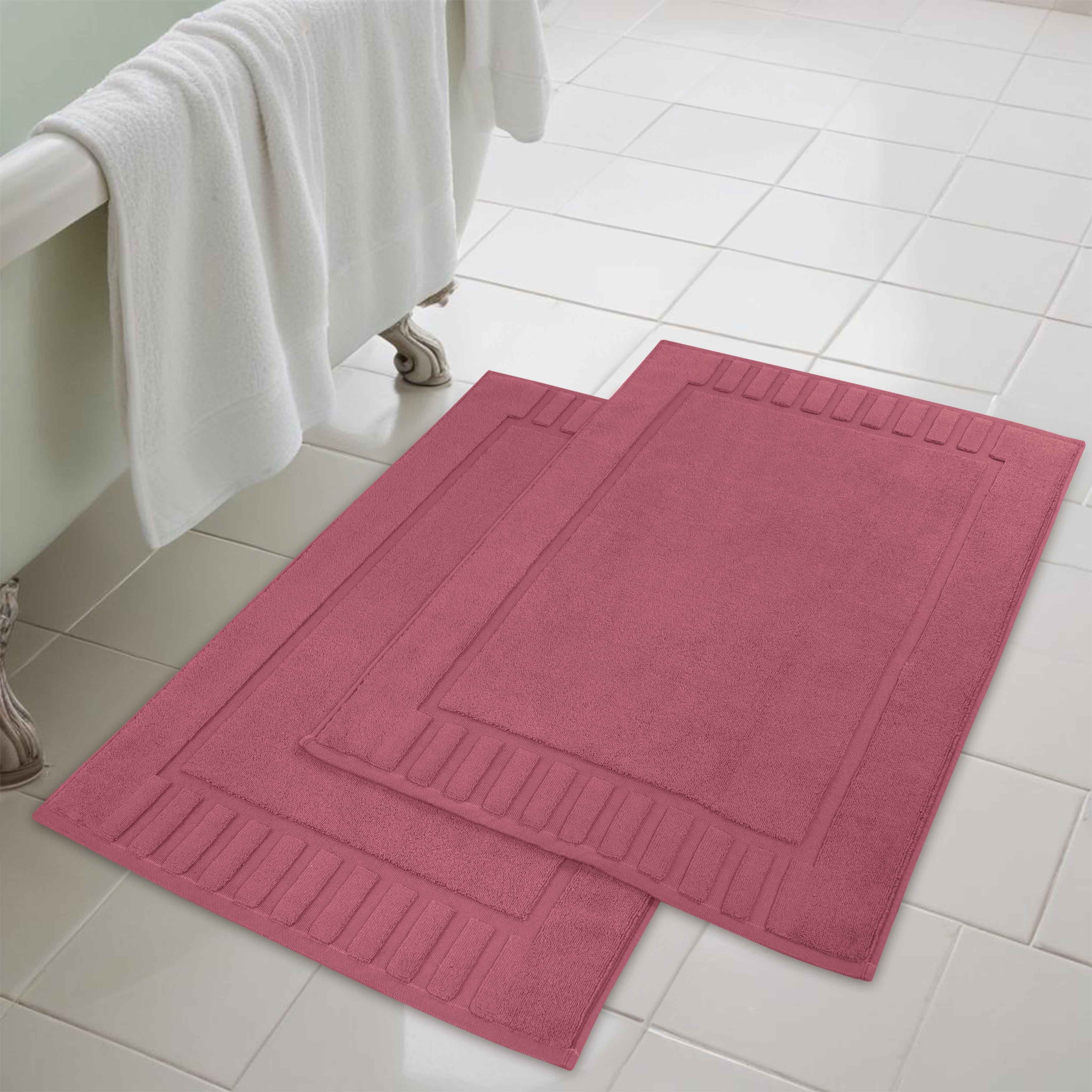 Premium Cotton Modern Geometric Border Bath Mat Set of 2 - Ultra Absorbent, Non-Slip, Quick Dry Bathroom Rug for Bath, Shower & Vanity Area
