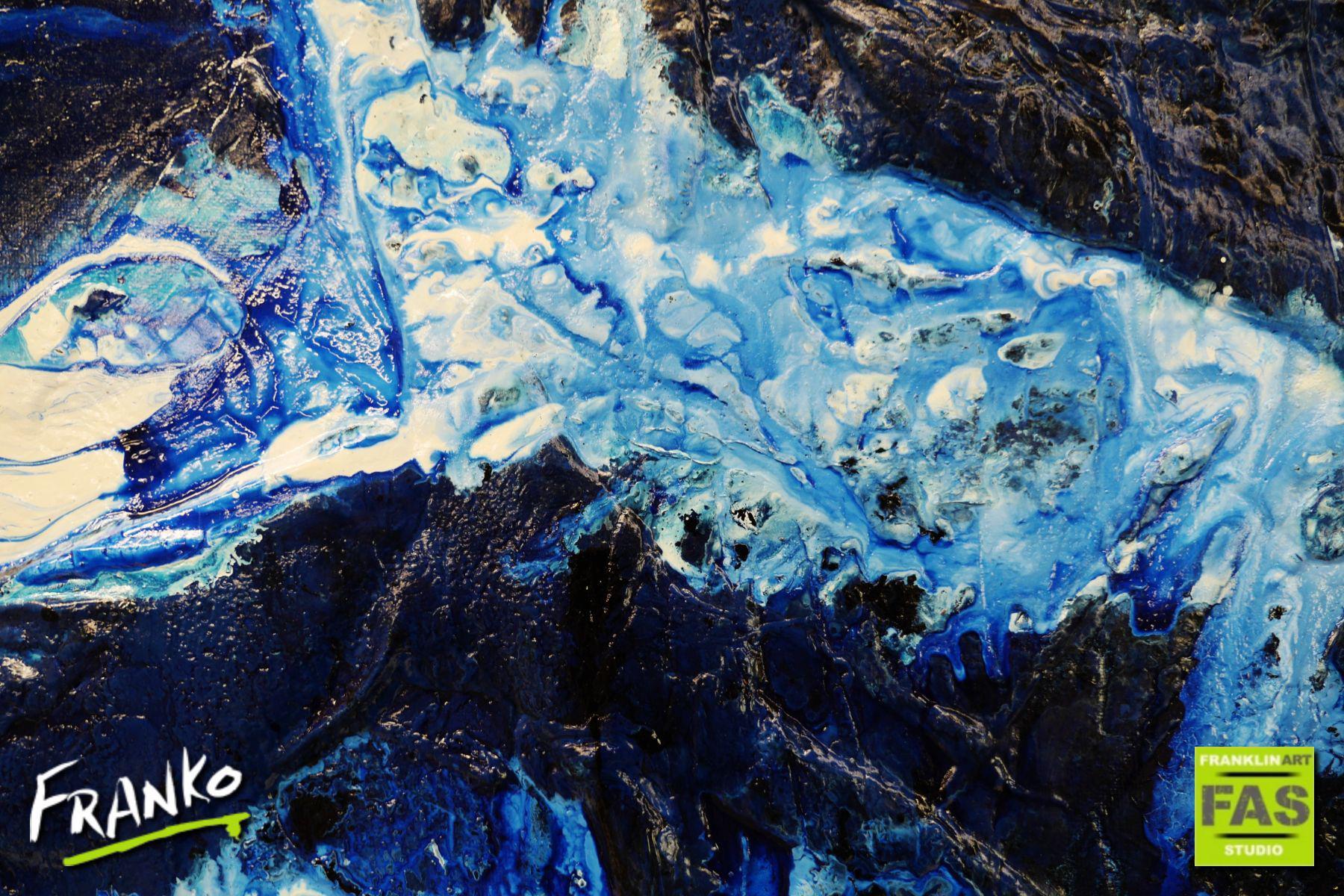 Blue Persona 200cm x 80cm Blue White Ink Acrylic Textured Abstract Canvas Art - Modern Wall Decor for Living Room, Bedroom & Office