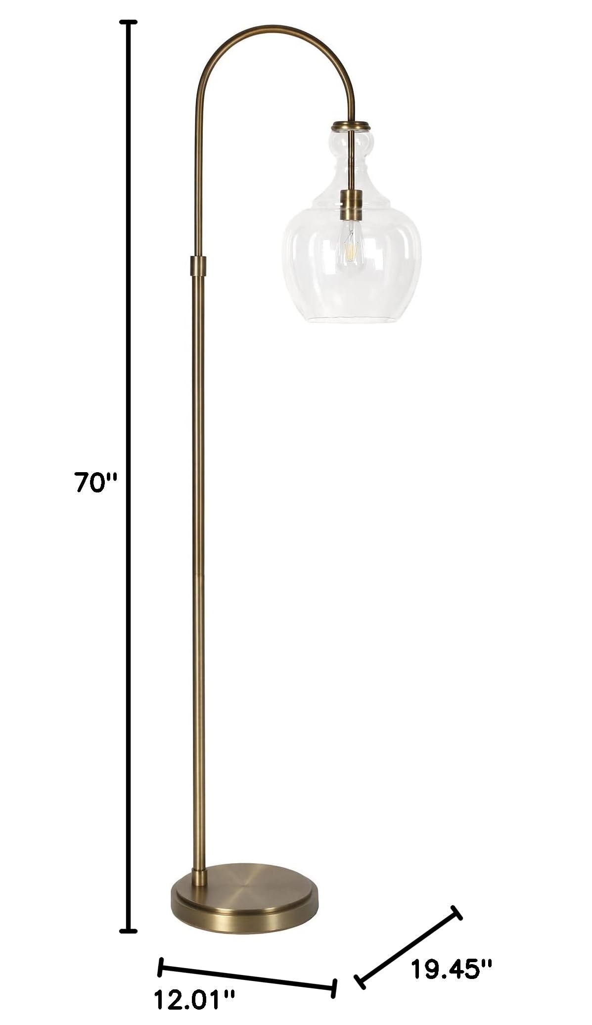 Henn&Hart Arc Floor Lamp with Glass Shade in Brass/Clear - Modern Adjustable Standing Light for Home Office, Bedroom & Living Room - Perfect for Reading, Working & Ambient Lighting