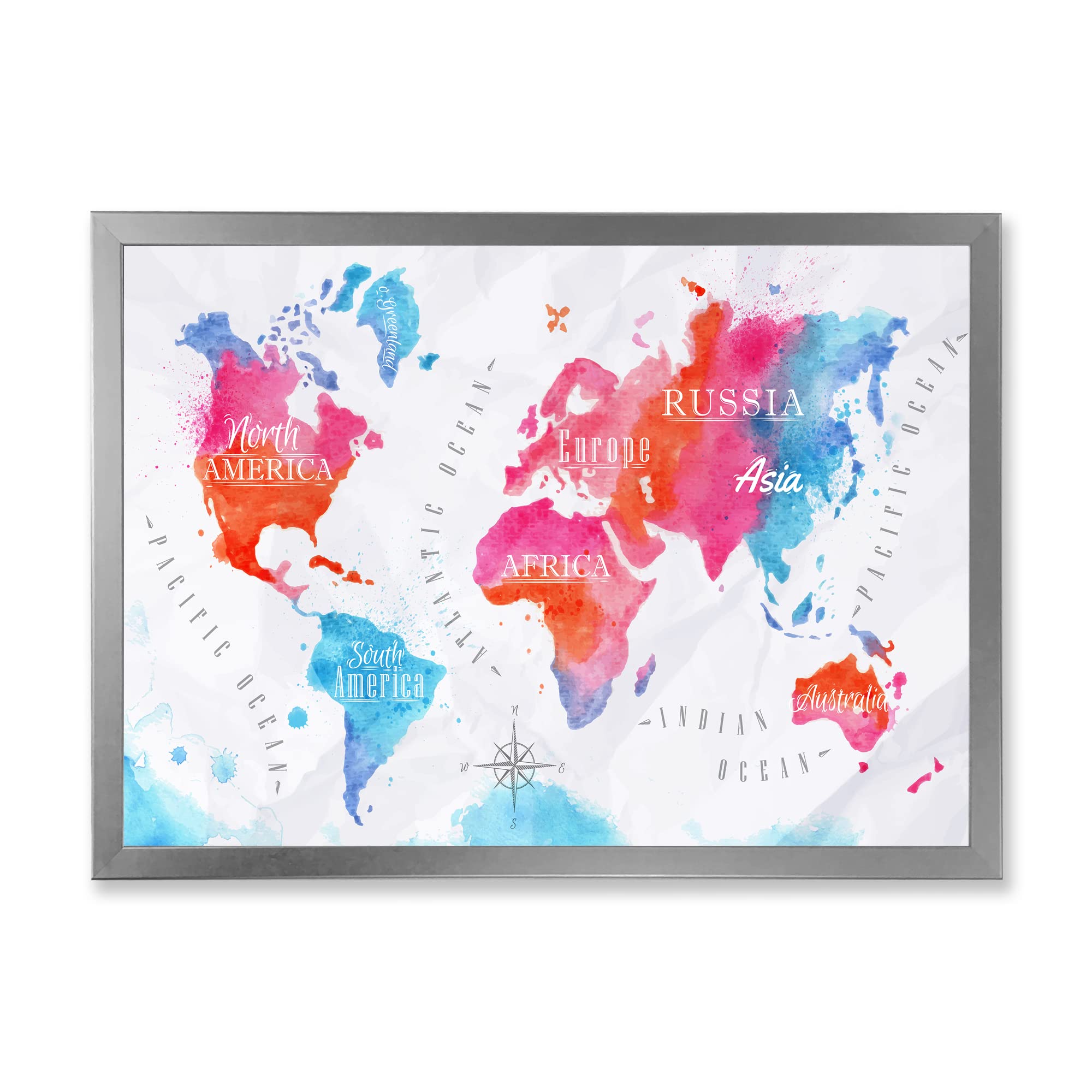 Modern Pink and Blue Framed World Map Wall Art - Perfect for Home, Office & Classroom Decor