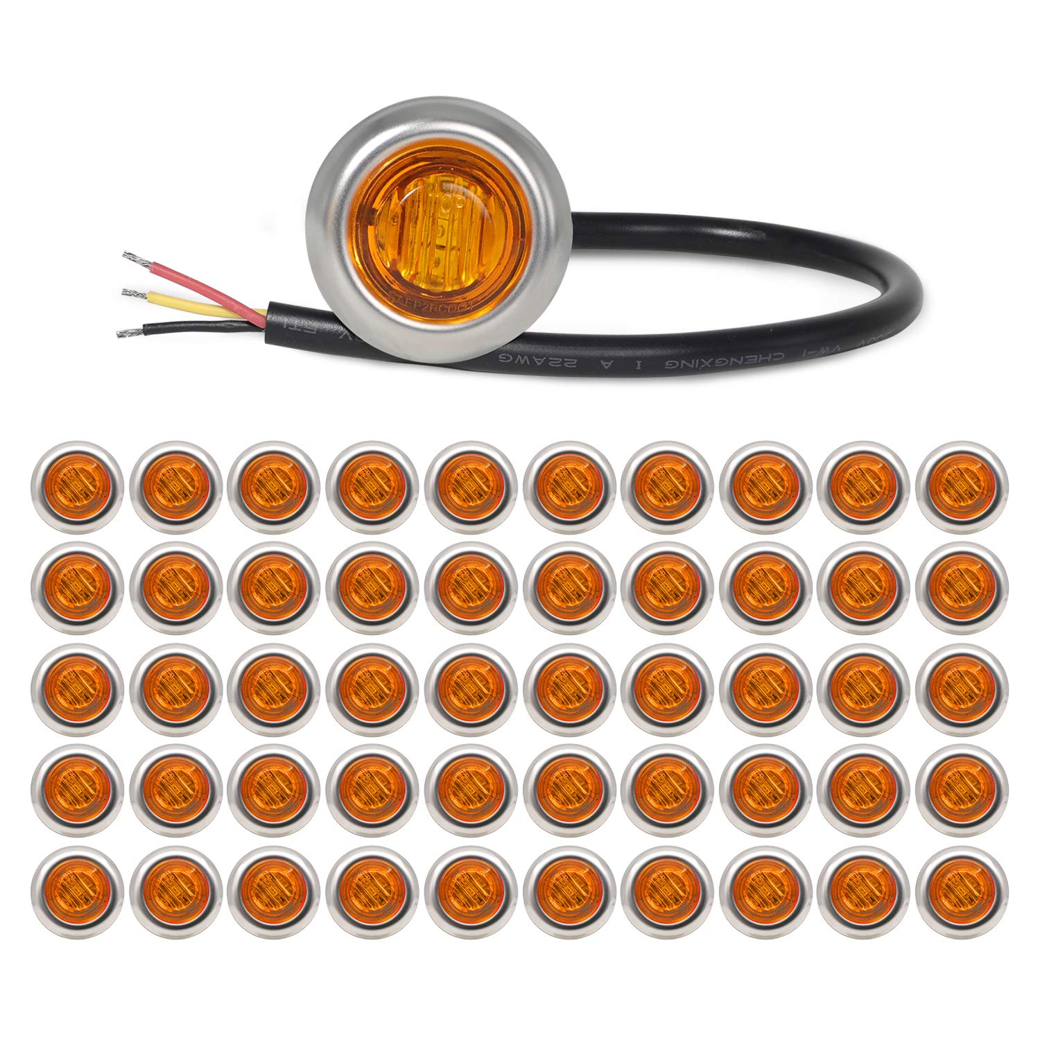 MADCATZ 3/4 Inch Round Amber LED Clearance Side Marker Lights - 3 LED with Chrome Bezel, Waterproof 12V DC, Two-Step Brightness - for Trailer, Truck, Pickup, Tow Lorry & Boat - Perfect for Night Driving and Enhanced Road Safety