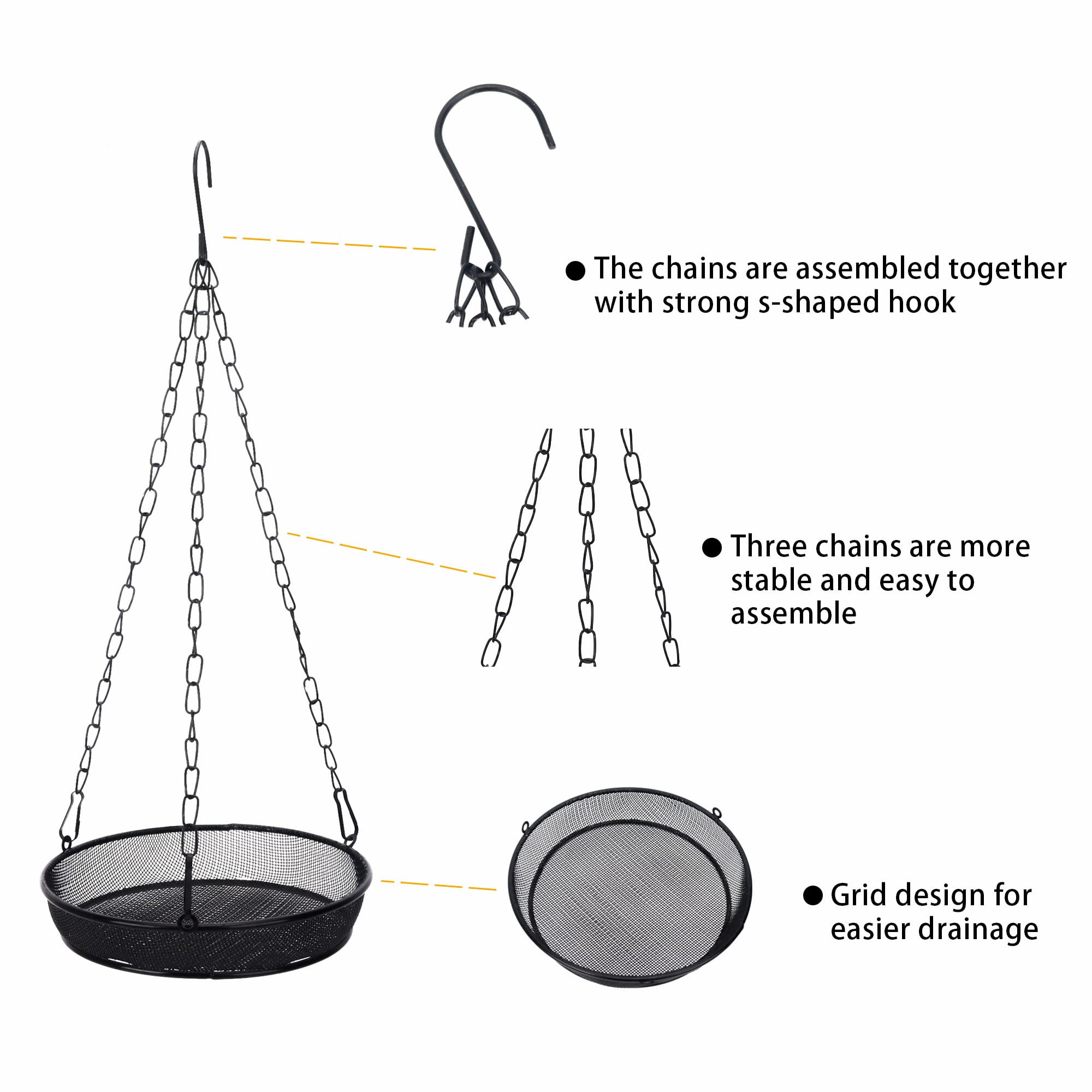 2 Pack Hanging Bird Feeder Tray - Durable Metal Iron Mesh Seed Platform for Outdoor Garden, Attracts Wild Birds (Circular/Black) - Perfect for Backyard, Patio & Bird Watching Enthusiasts