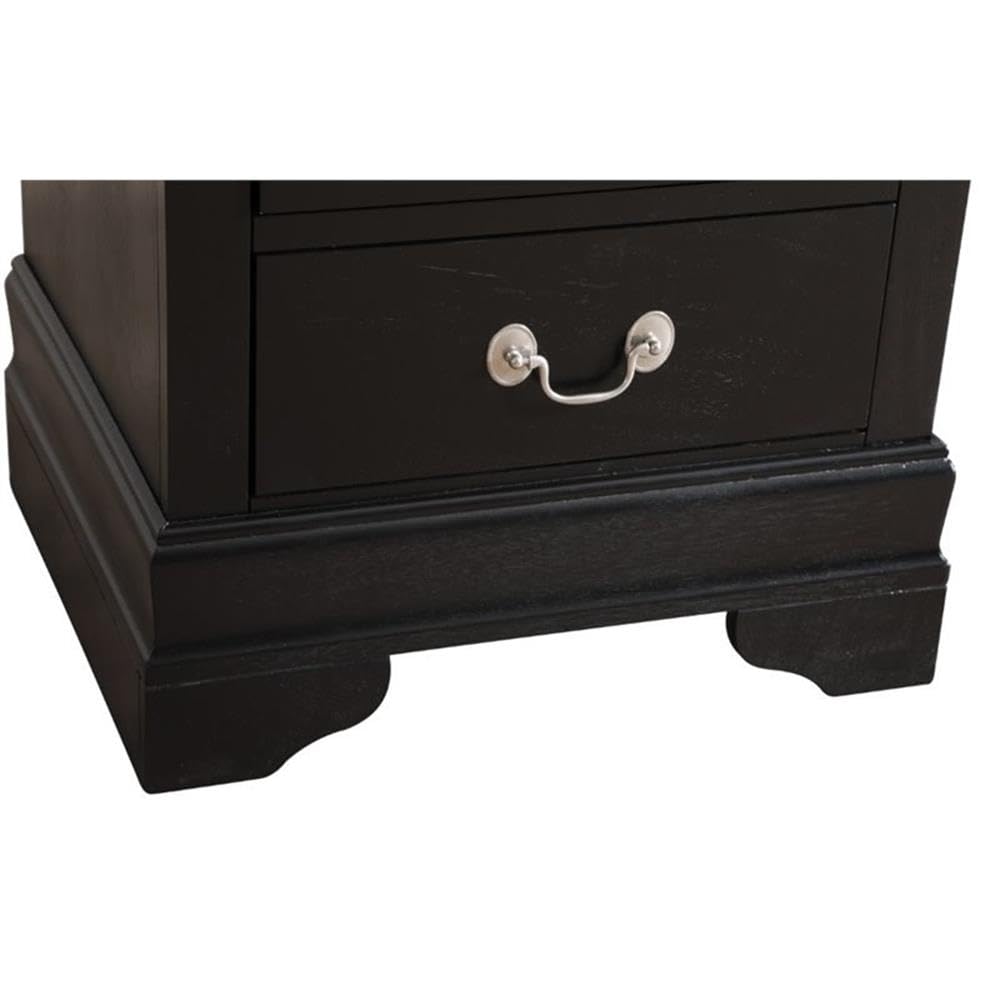 Black Louis Phillipe 2-Drawer Nightstand by Glory Furniture - Elegant Bedside Table for Bedroom, Guest Room, or Nursery Storage