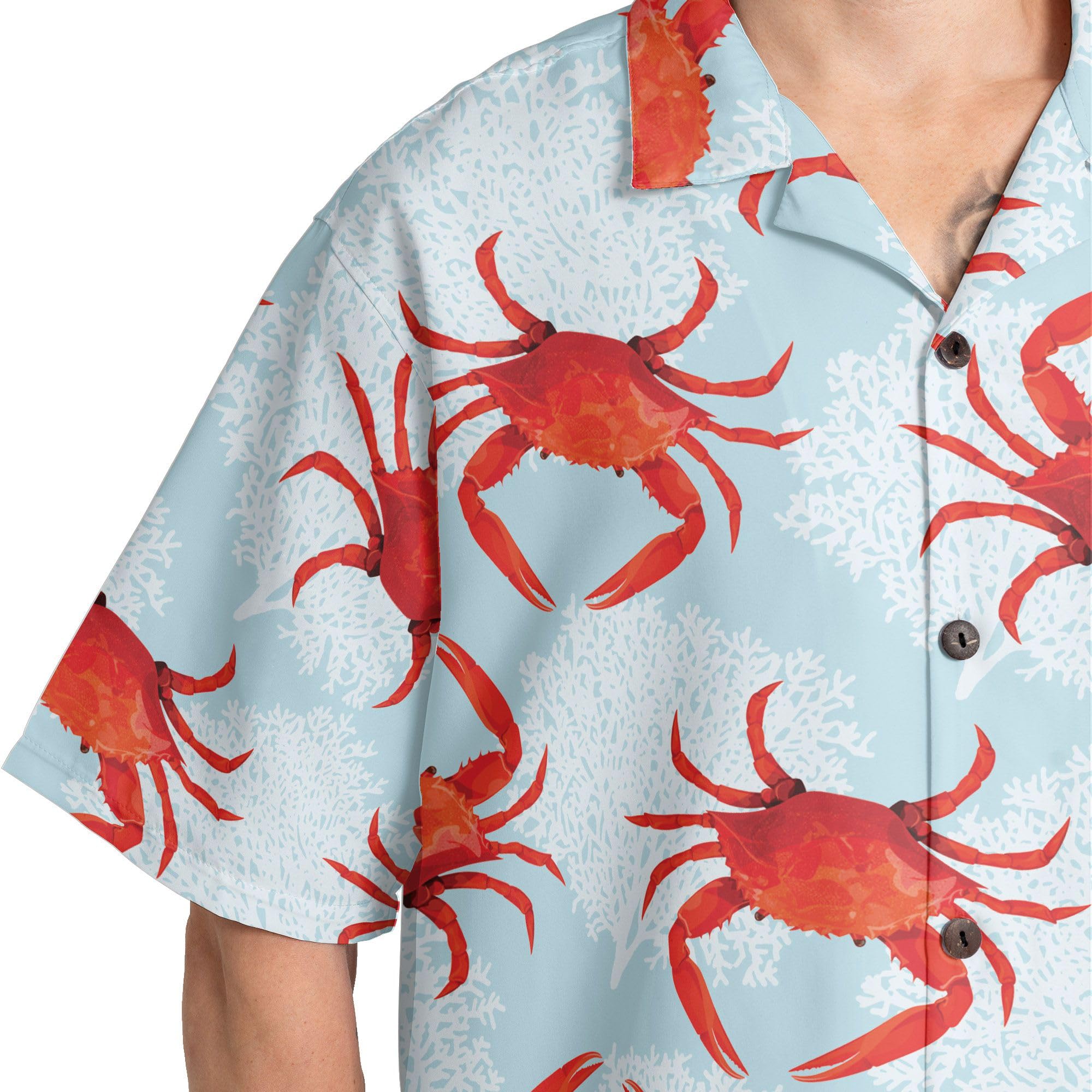 HYPERFAVOR Hawaiian Crab Shirt for Men & Women - Short Sleeve Button Down Crab Print Shirt - Perfect Gift for Crab Lovers - Ideal for Beach Parties, Summer Vacations & Casual Outings