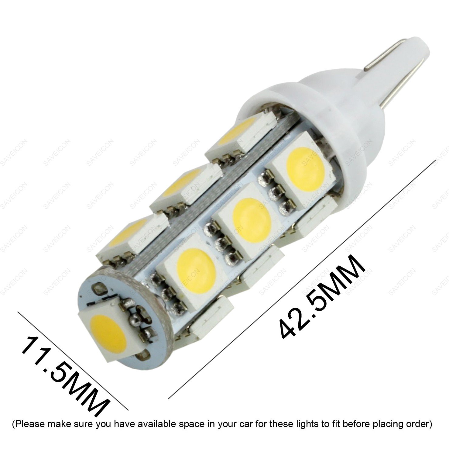T10 168 921 194 13-5050 SMD LED Bulb - High Brightness DC 12V Warm White Light (2 Pack) - Perfect for Car Interior, Dashboard, License Plate & Motorcycle Lighting