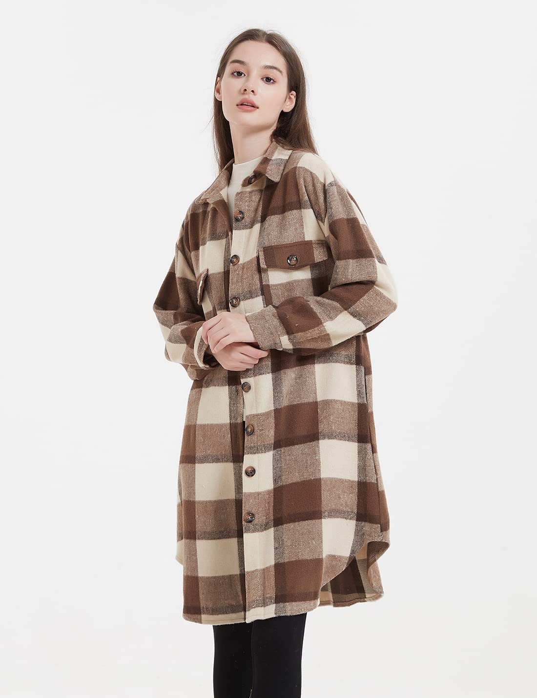 Happlan Women's Vintage Plaid Flannel Shacket - Button Down Lapel Cardigan Jacket for Dressy Casual Wear | Perfect for Fall Layering, Office Outfits & Weekend Errands