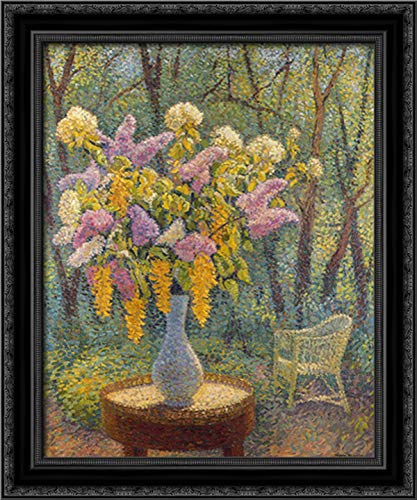 Henri Martin 20x24 Floral Garden Canvas Art - Black Ornate Wood Framed Wall Decor for Living Room, Bedroom & Office | Vintage French Impressionist Painting