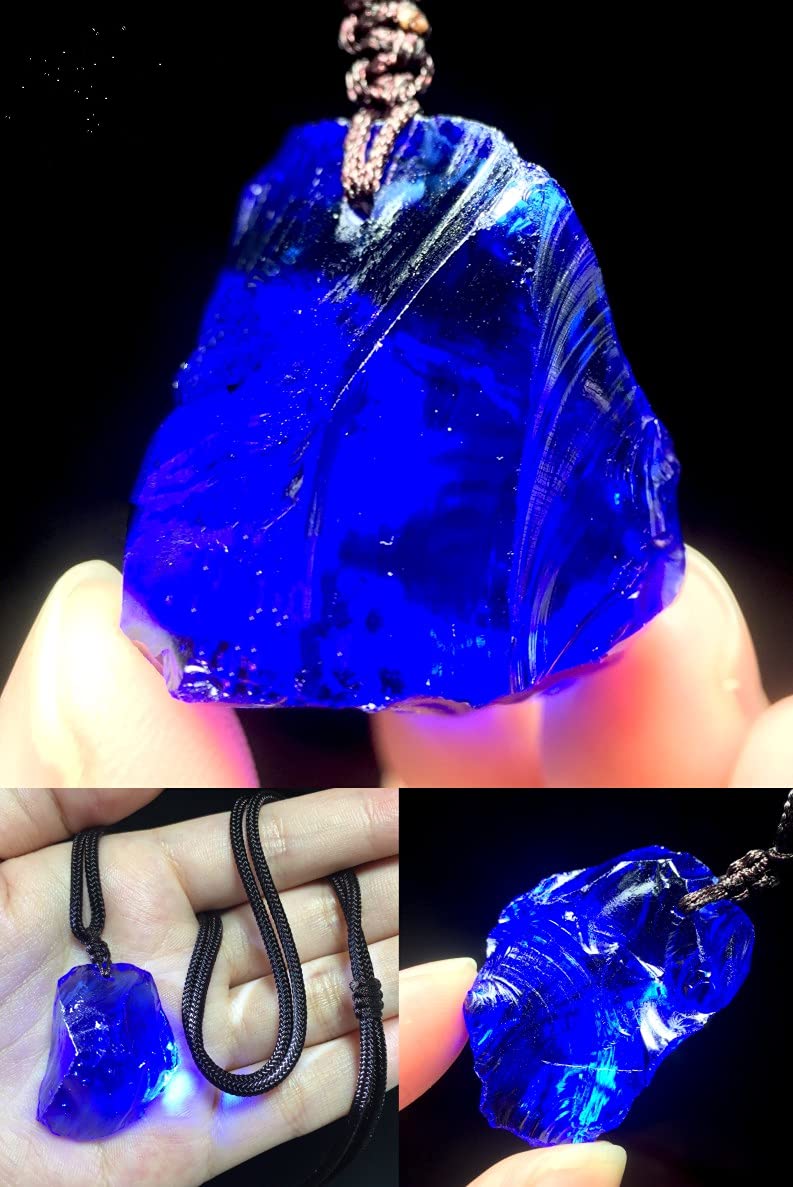 Handmade Navy Blue Andara Crystal Necklace with Natural Malachite Pendant - Elegant Aqua Blue Jewelry for Women, Spiritual Healing & Home Decoration - Perfect for Meditation, Gifts & Boho Fashion Accessories