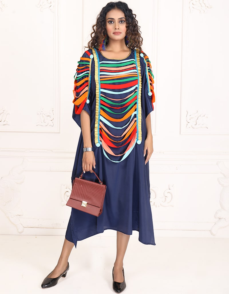 Elegant Arabic Nile Blue Georgette Farasha Kaftan Dress - Perfect for Weddings, Parties & Special Occasions