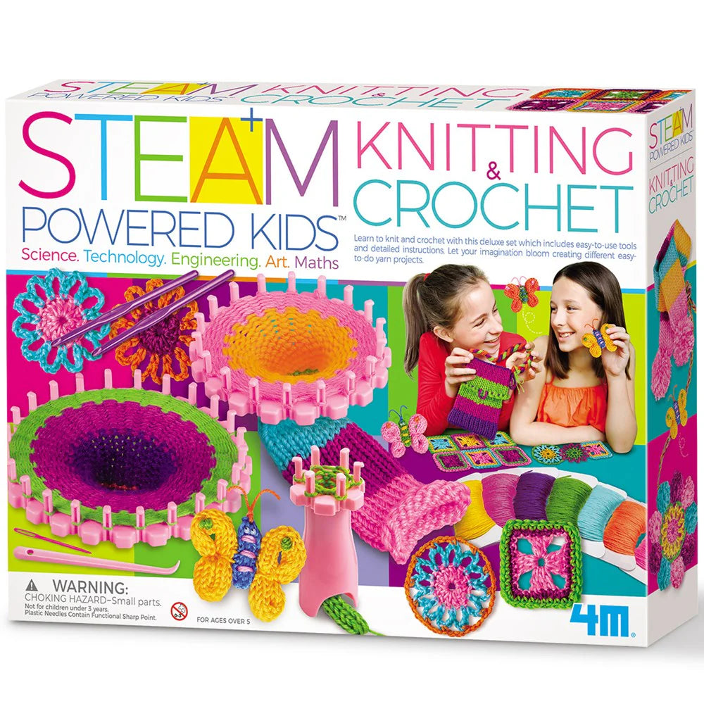 4M STEAM Powered Kids Knitting and Crochet Kit - Educational DIY Craft Set for Children Ages 8+ - Perfect for STEM Learning, Creative Play & Handmade Gift Making