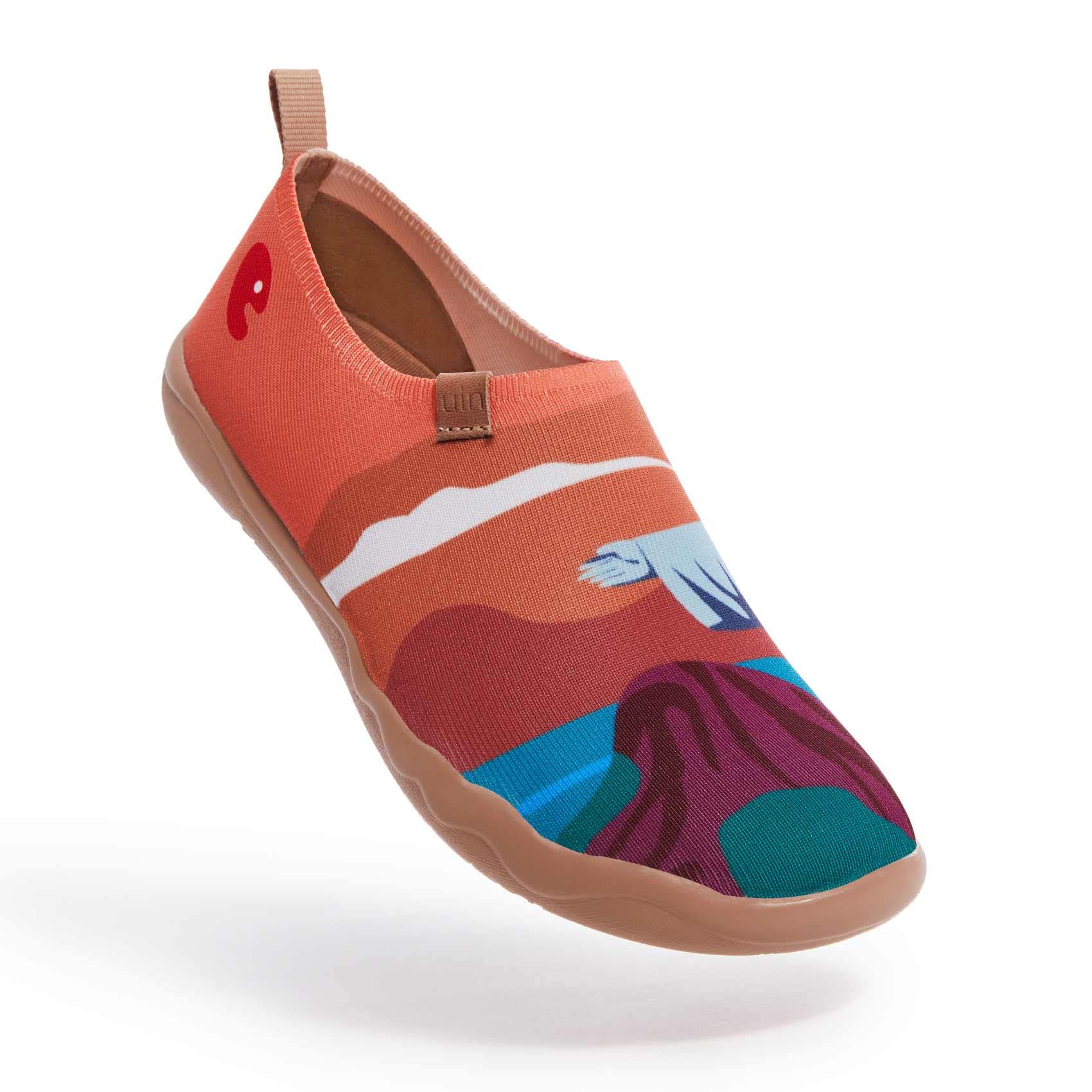 UIN Men's Casual Slip-On Knit Loafers - Lightweight Comfort Walking Shoes for Travel, Air Cushion Painted Flats - Perfect for Barcelona Sightseeing & Everyday Wear