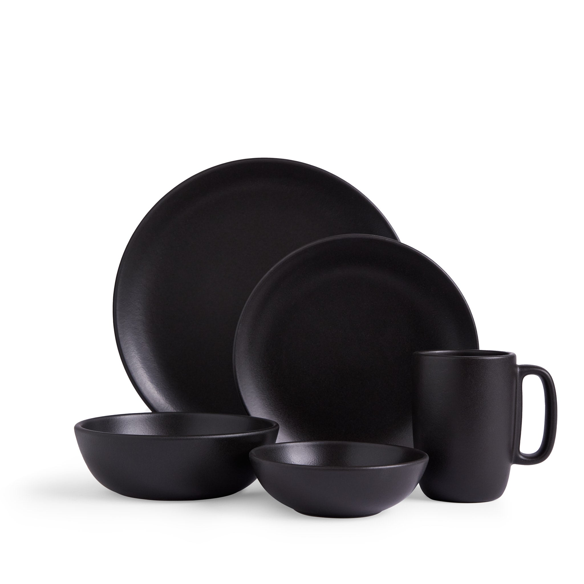 Premium Obsidian 5-Piece Dinnerware Set - Elegant Stoneware Plates & Bowls for Modern Dining | Perfect for Dinner Parties, Restaurants & Home Decor