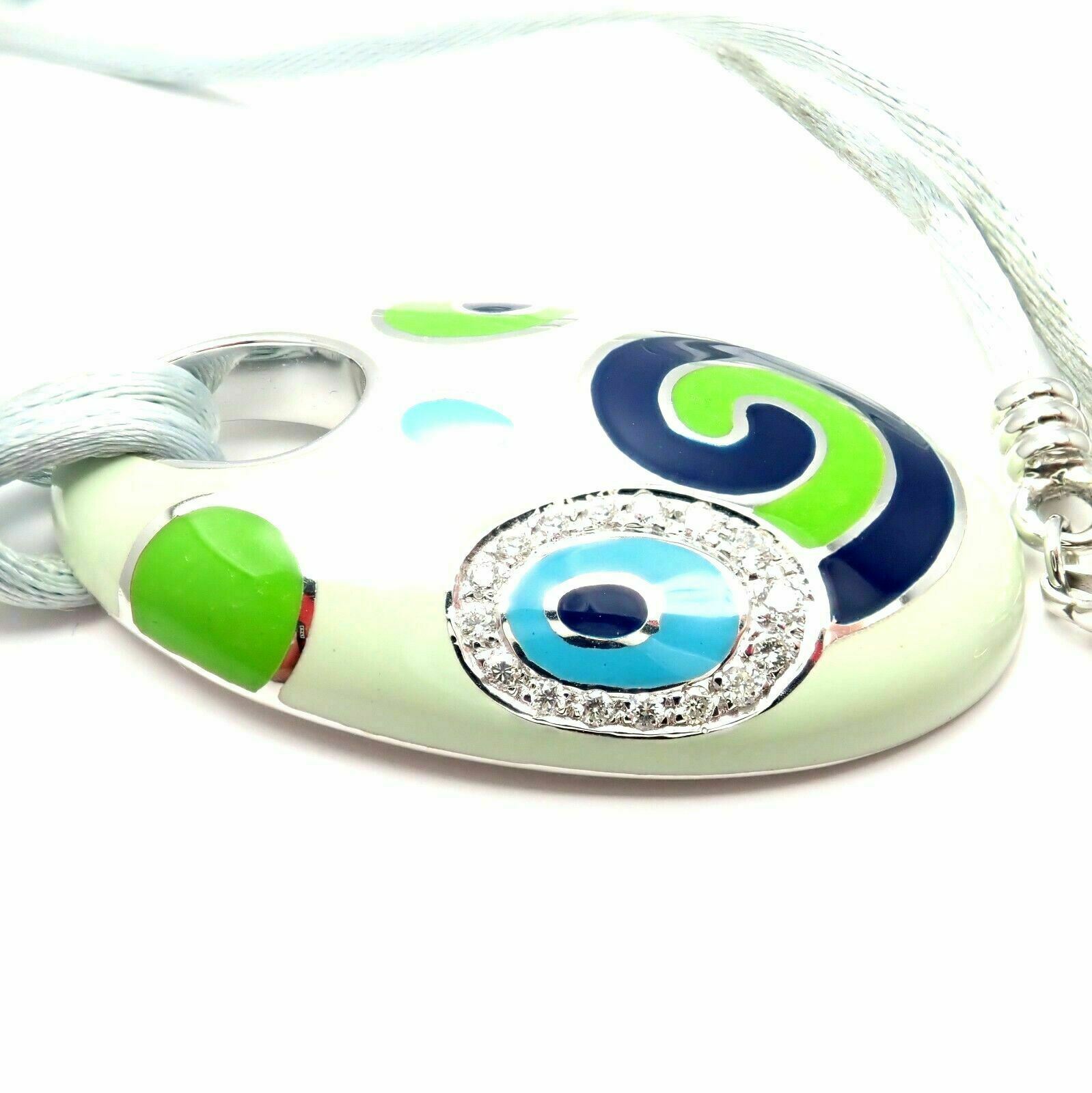 Roberto Coin 18k White Gold Diamond Green Enamel Silk Cord Pendant Necklace for Women - Elegant Jewelry Gift for Birthday, Anniversary & Special Occasions