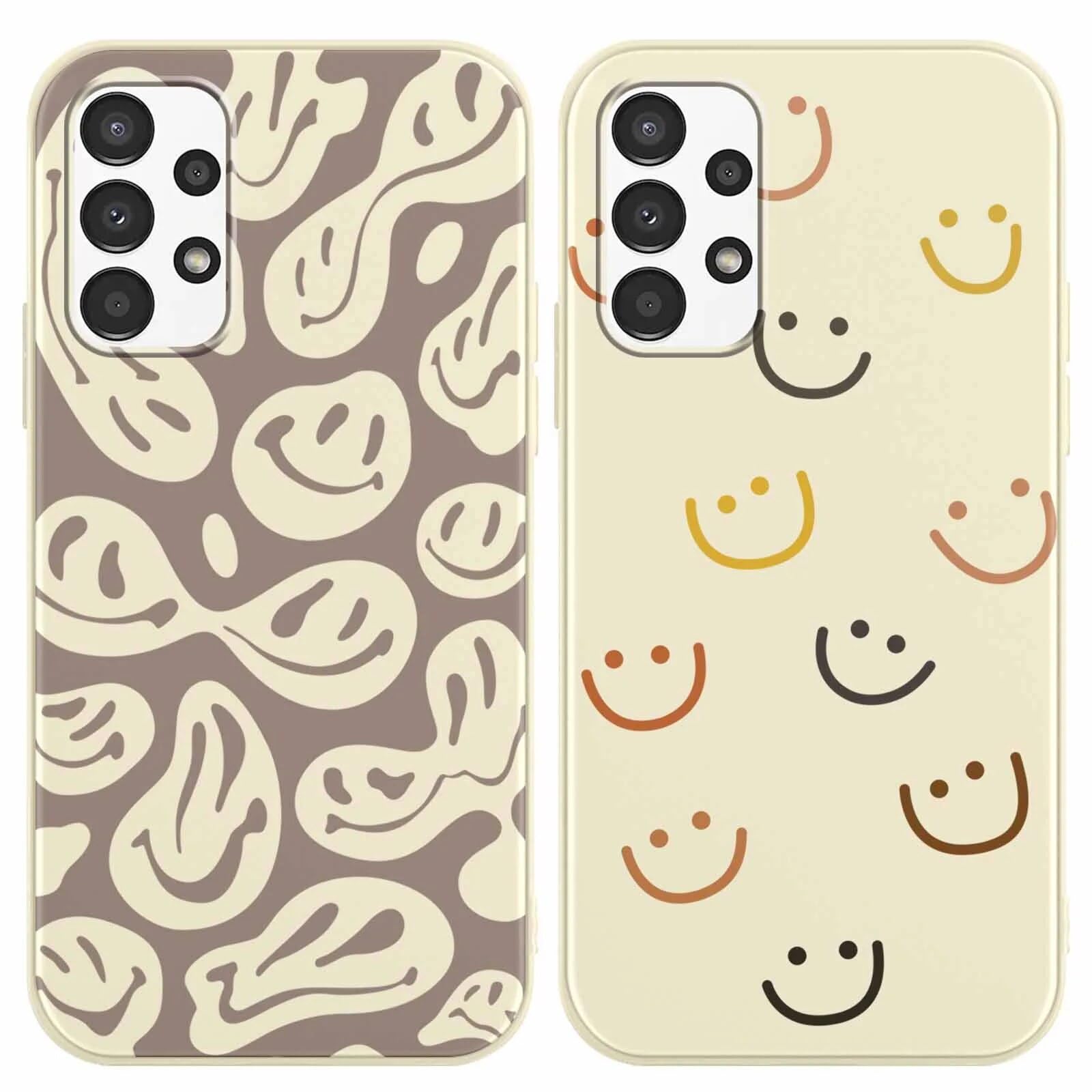 2 Pack Happy Smiley Face Phone Case for Samsung Galaxy A13 4G 6.6 Inch - Aesthetic Cute Smile Design Soft Silicone Slim TPU Shockproof Protective Cover for Women Men Girls - Perfect for Daily Use, Work, School & Travel