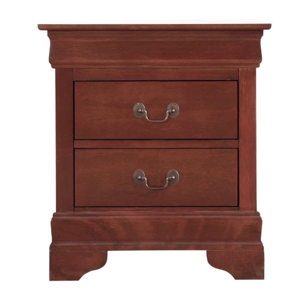 Glory Furniture Louis Phillipe 2-Drawer Cherry Nightstand - Classic Bedside Table for Bedroom Decor & Storage
